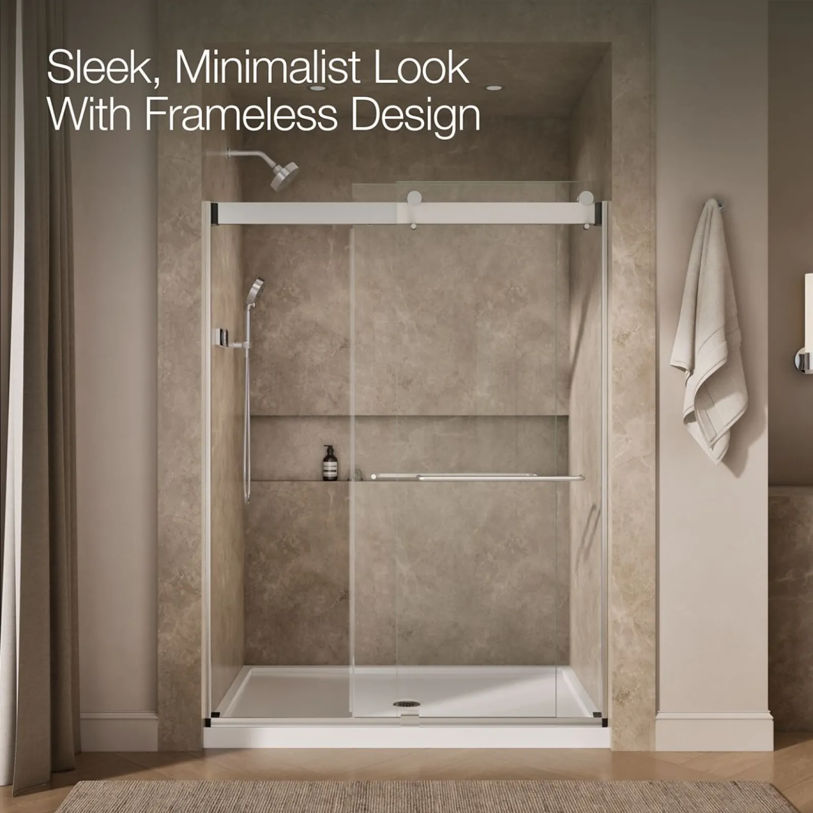 54"-60" W x 80-1/4" H bypass shower door with 3/8"-thick Crystal Clear glass^Kohler Outlet