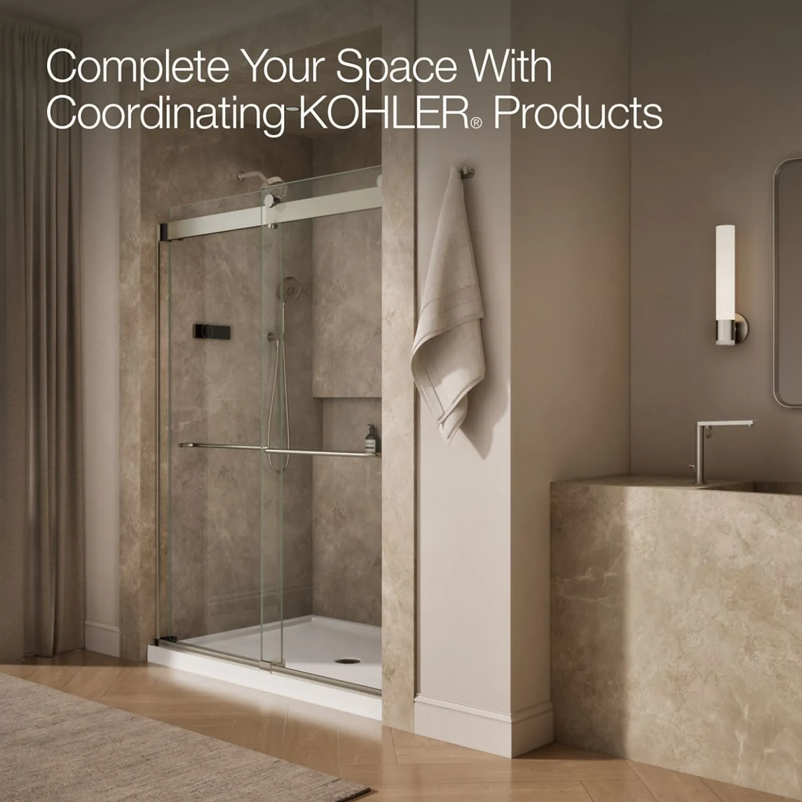54"-60" W x 80-1/4" H bypass shower door with 3/8"-thick Crystal Clear glass^Kohler Outlet