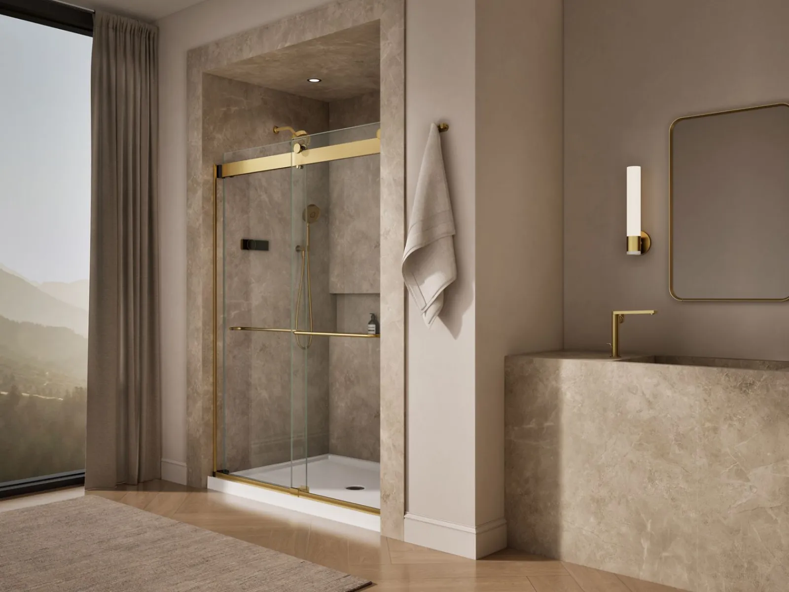 54"-60" W x 80-1/4" H bypass shower door with 3/8"-thick Crystal Clear glass^Kohler Outlet