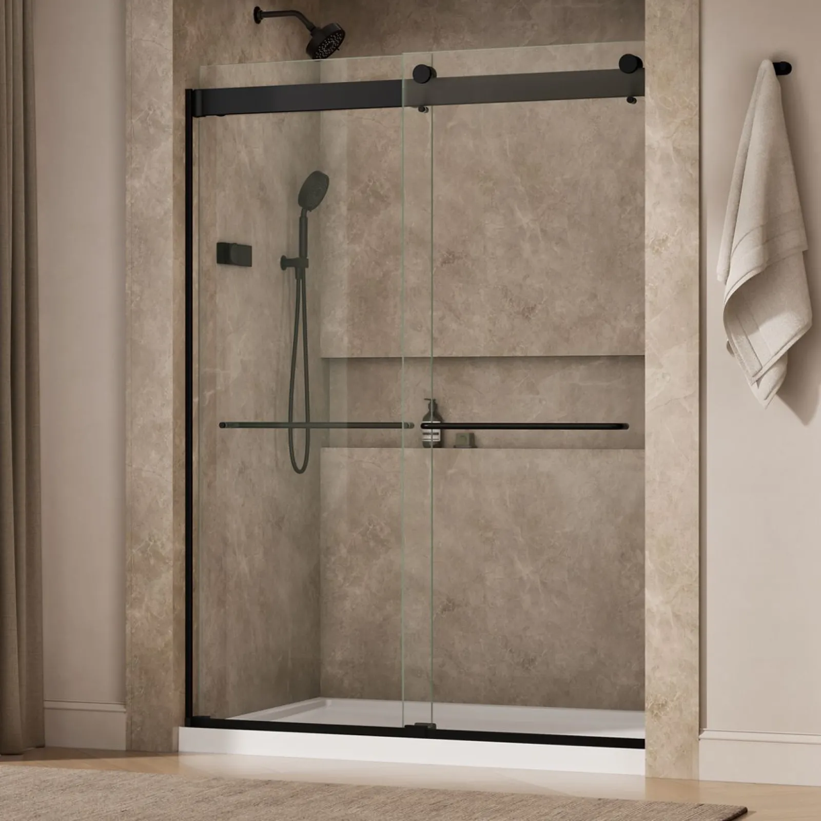 54"-60" W x 80-1/4" H bypass shower door with 3/8"-thick Crystal Clear glass^Kohler Outlet