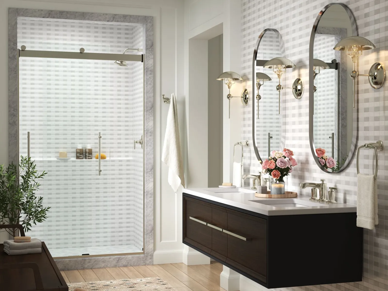 44-5/8"-47-5/8" W x 77.53" H bypass shower door with 5/16"-thick Crystal Clear glass^Kohler Discount