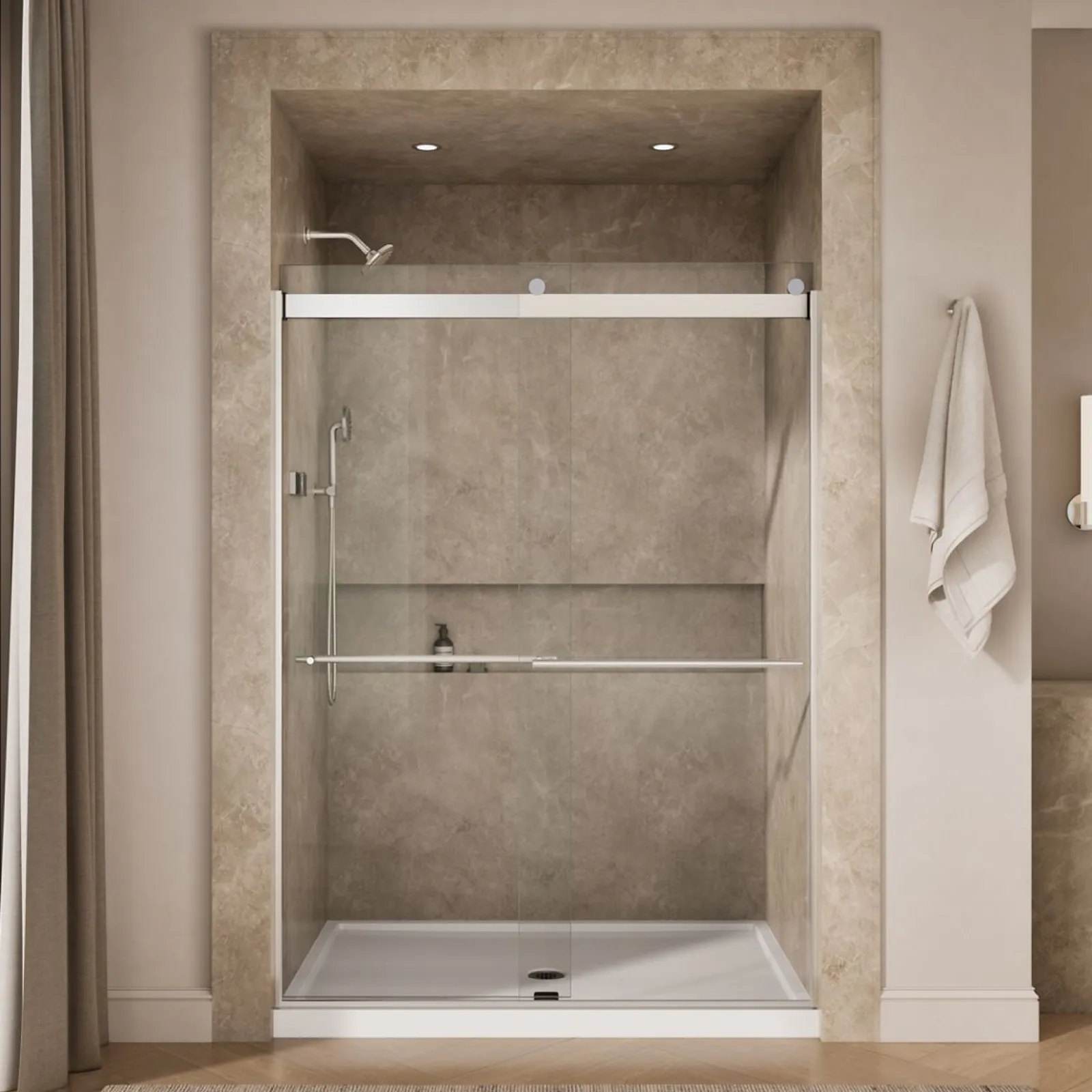 56-5/8"-59-5/8" W x 81.61" H bypass shower door with 3/8"-thick Crystal Clear glass^Kohler Sale