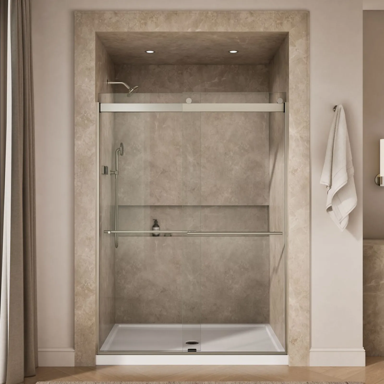 56-5/8"-59-5/8" W x 81.61" H bypass shower door with 3/8"-thick Crystal Clear glass^Kohler Sale
