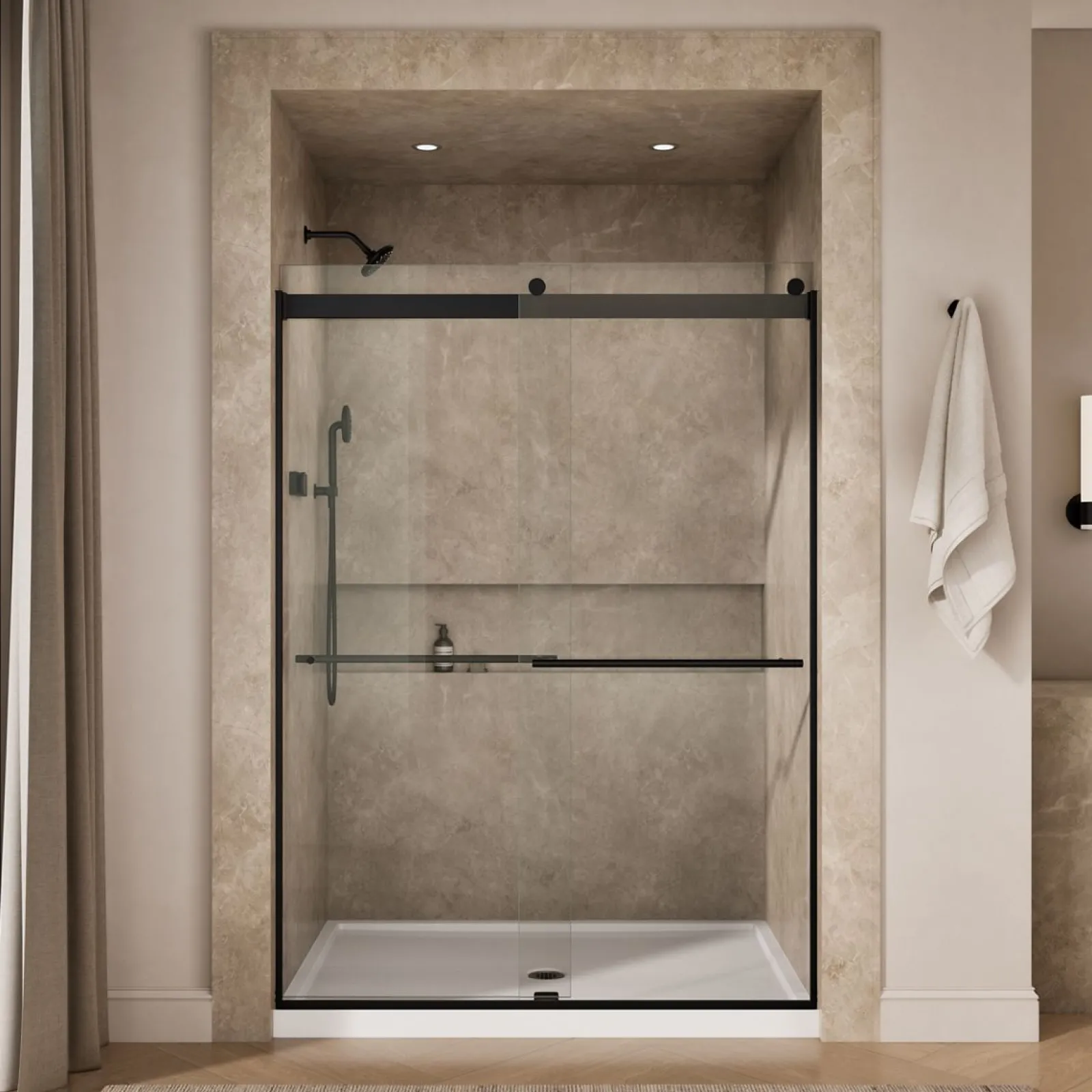 56-5/8"-59-5/8" W x 81.61" H bypass shower door with 3/8"-thick Crystal Clear glass^Kohler Sale