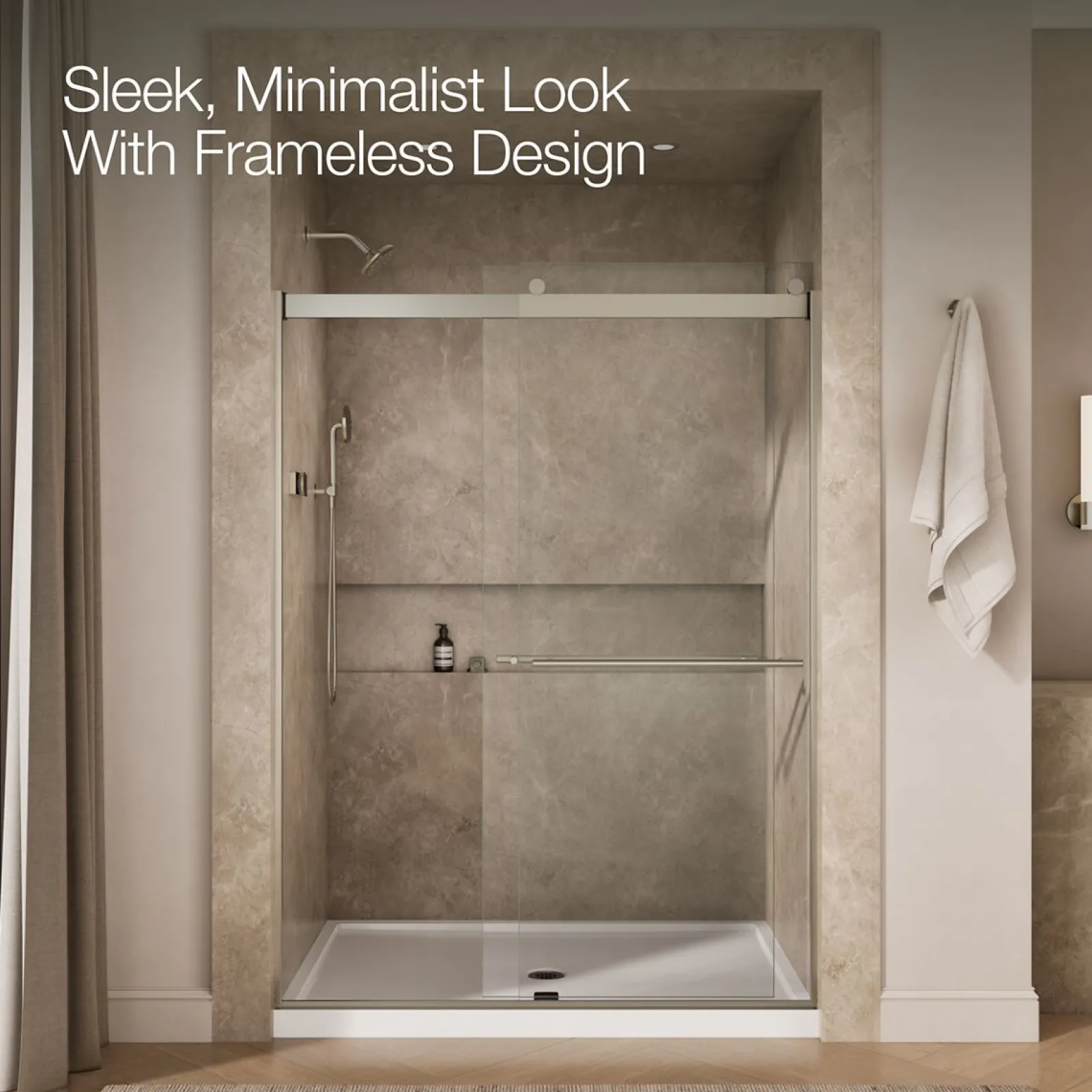 56-5/8"-59-5/8" W x 81.61" H bypass shower door with 3/8"-thick Crystal Clear glass^Kohler Sale