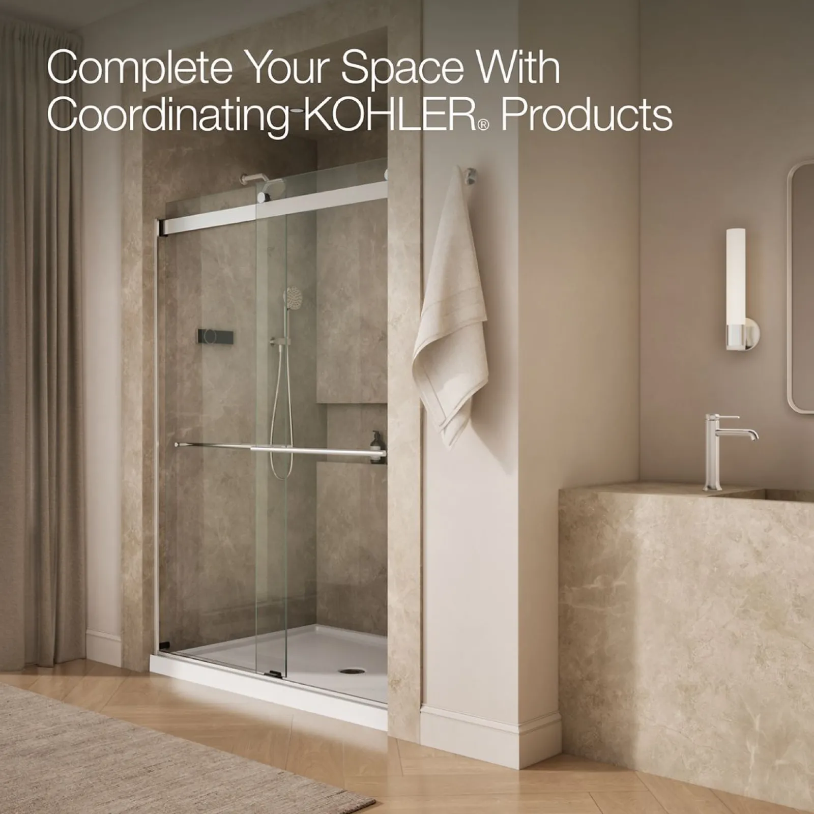 56-5/8"-59-5/8" W x 81.61" H bypass shower door with 3/8"-thick Crystal Clear glass^Kohler Sale