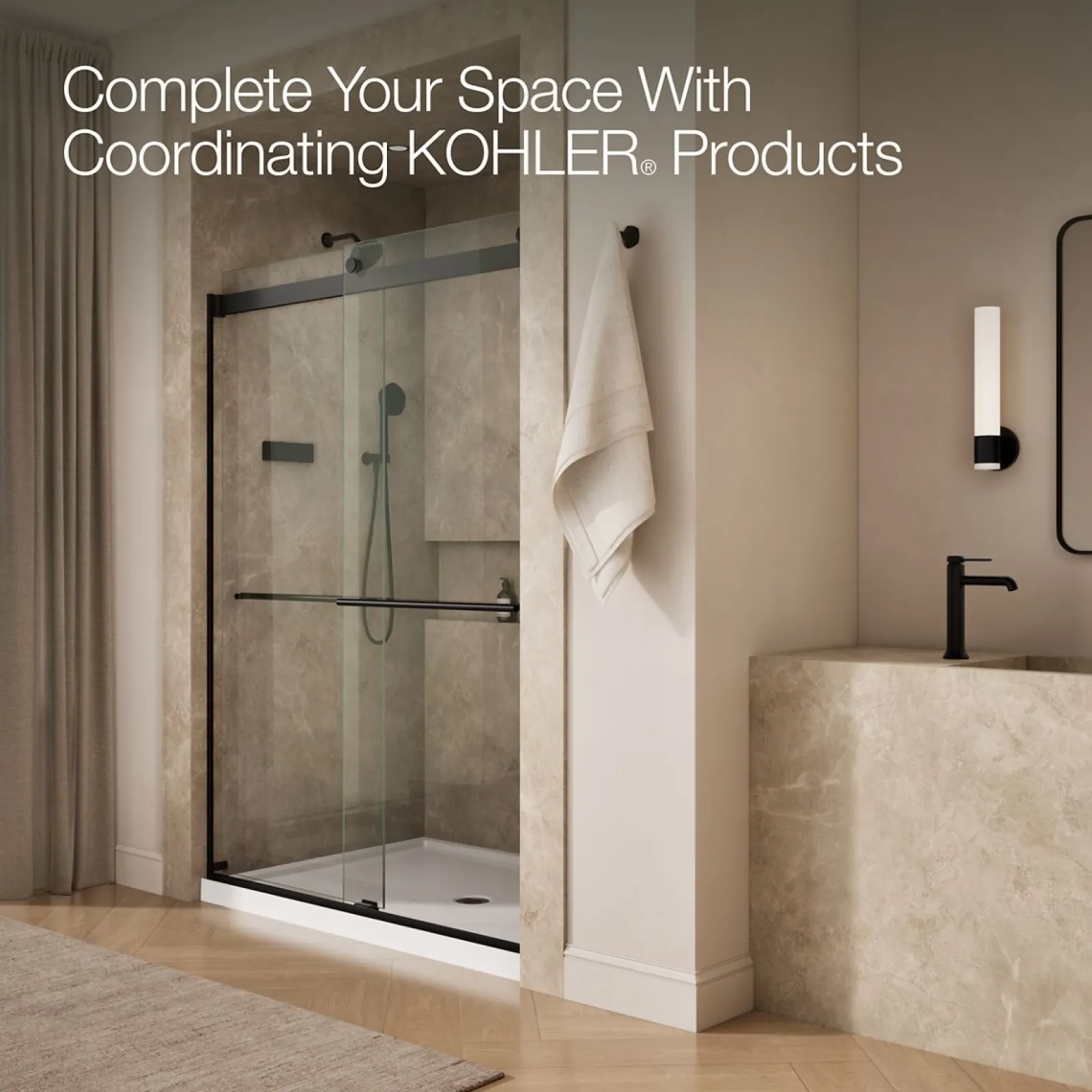 56-5/8"-59-5/8" W x 81.61" H bypass shower door with 3/8"-thick Crystal Clear glass^Kohler Sale