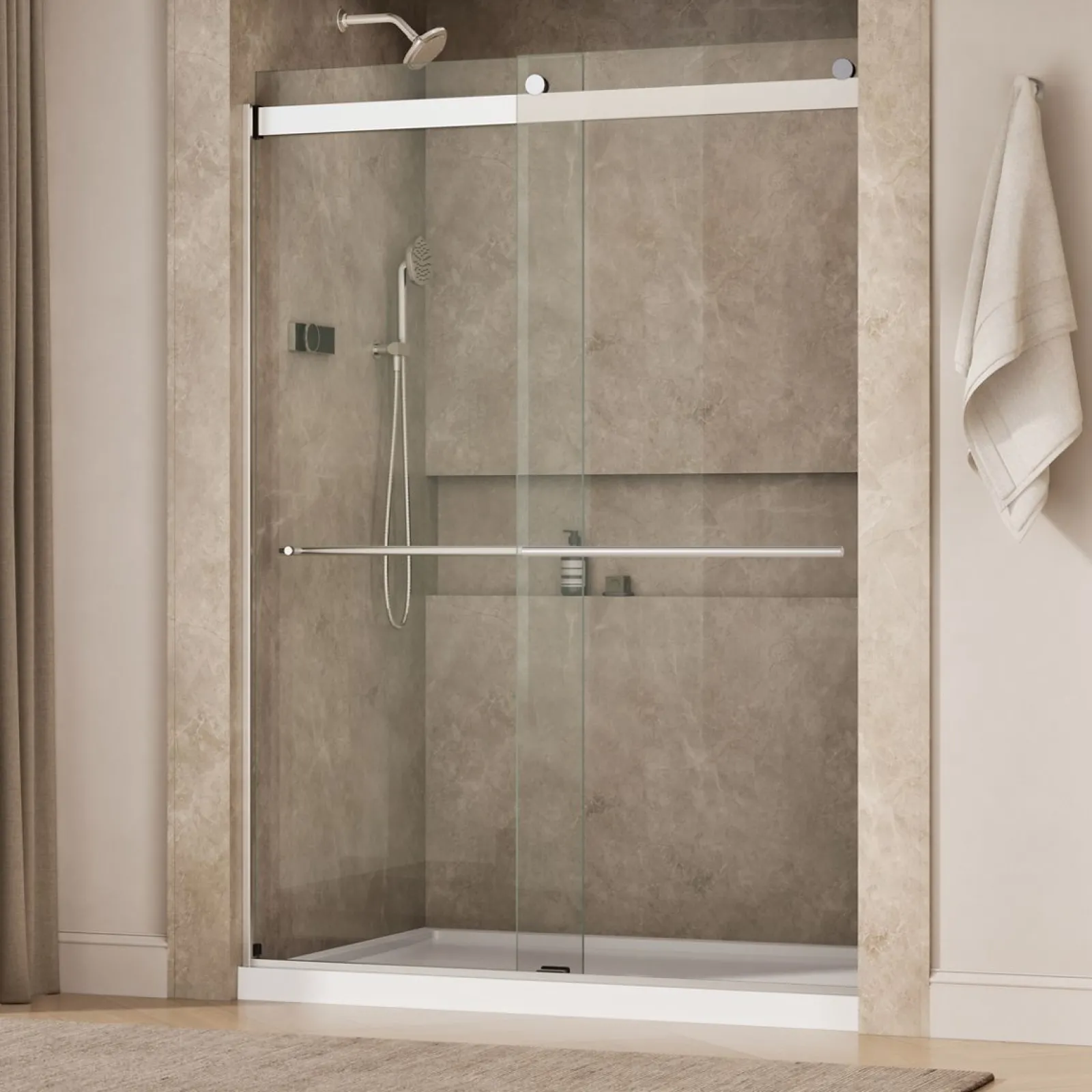 56-5/8"-59-5/8" W x 81.61" H bypass shower door with 3/8"-thick Crystal Clear glass^Kohler Sale