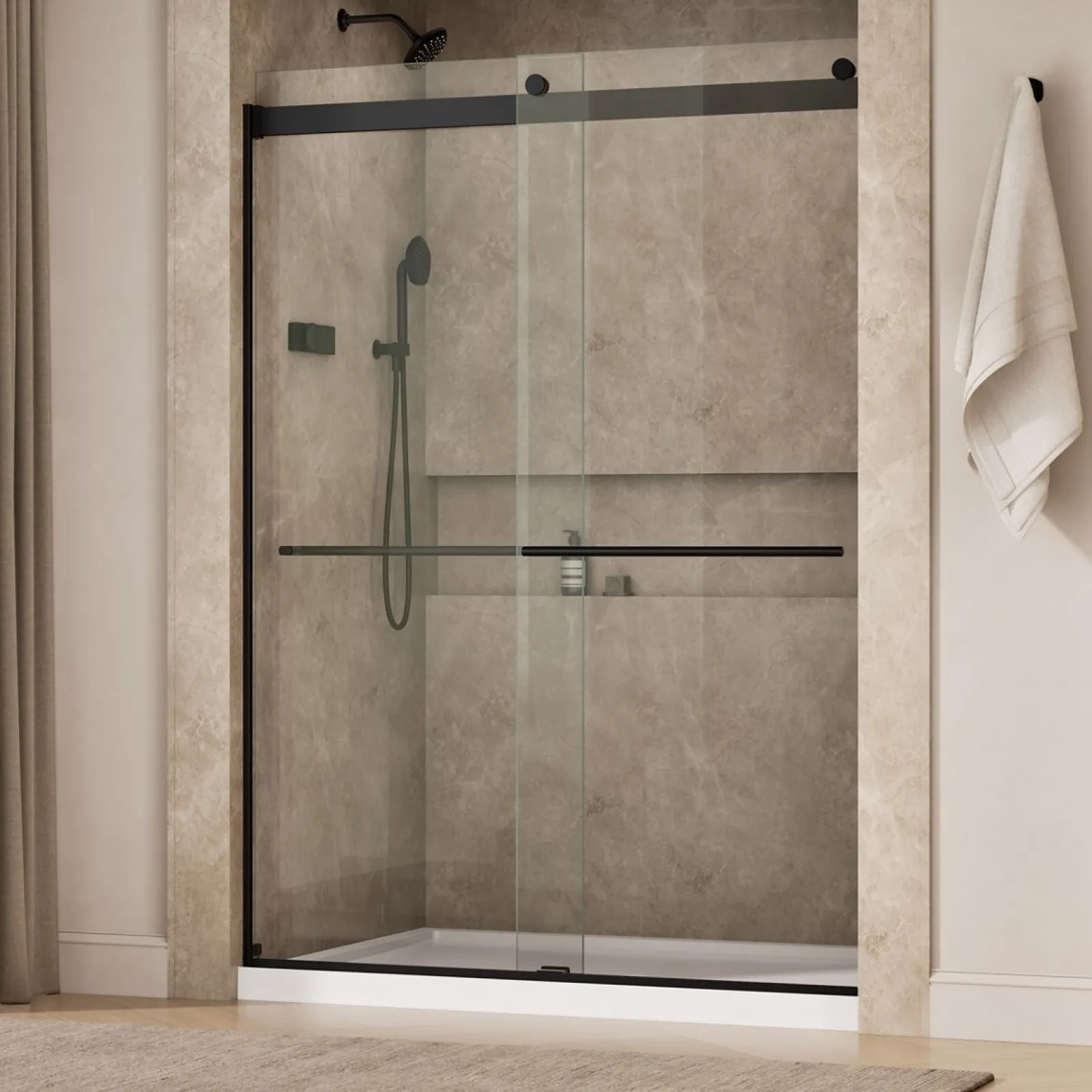 56-5/8"-59-5/8" W x 81.61" H bypass shower door with 3/8"-thick Crystal Clear glass^Kohler Sale