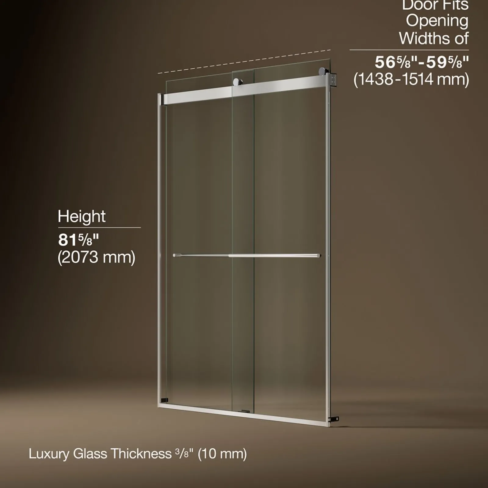 56-5/8"-59-5/8" W x 81.61" H bypass shower door with 3/8"-thick Crystal Clear glass^Kohler Sale