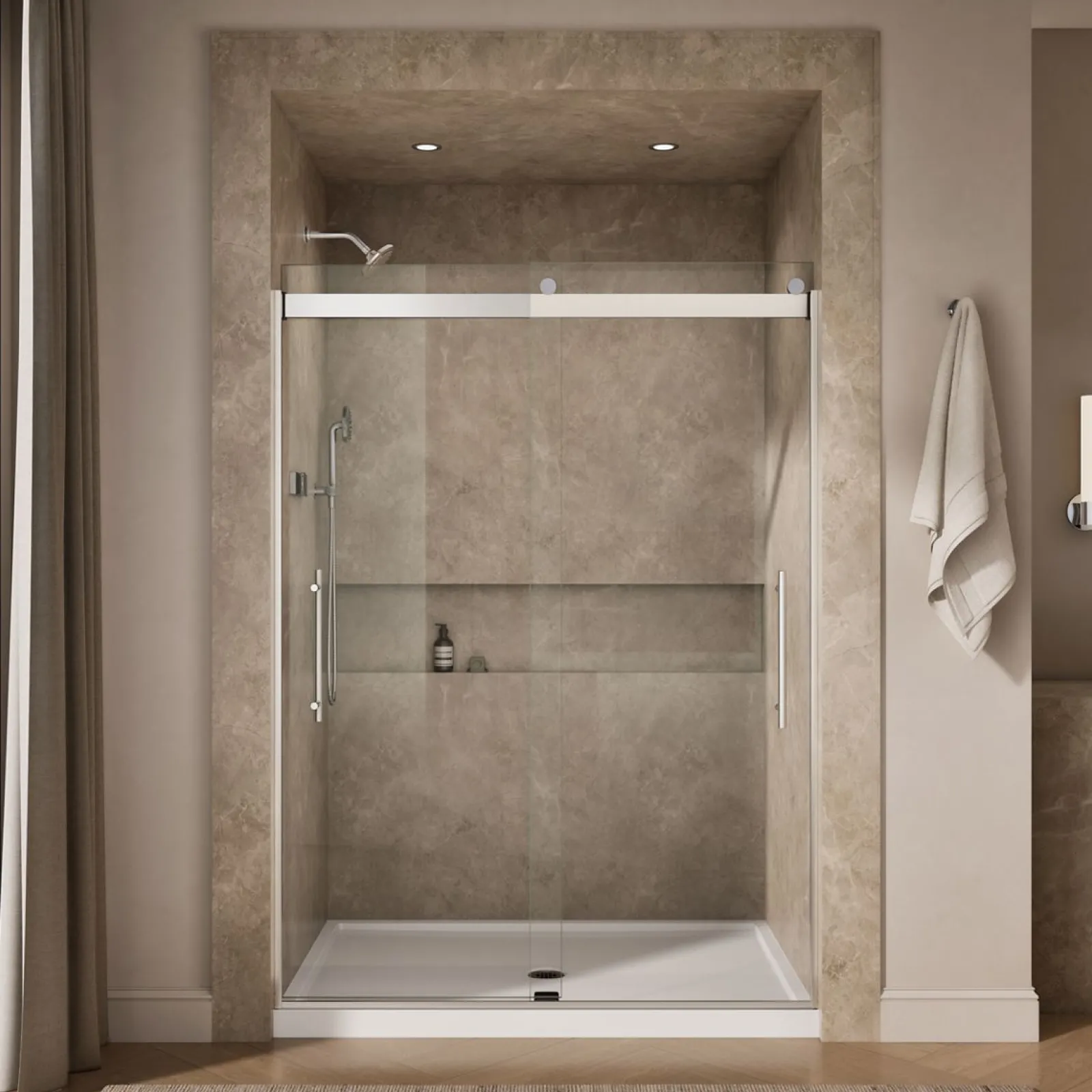 56-5/8"-59-5/8" W x 81.61" H bypass shower door with 3/8"-thick Crystal Clear glass^Kohler New
