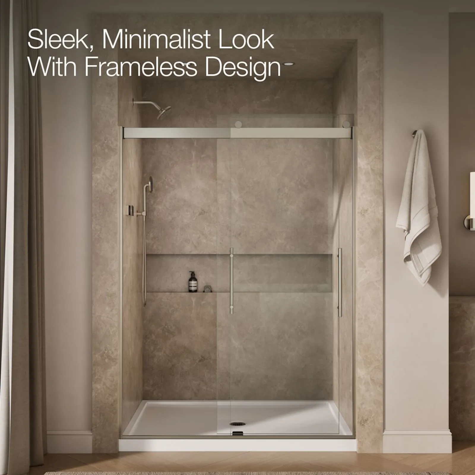 56-5/8"-59-5/8" W x 81.61" H bypass shower door with 3/8"-thick Crystal Clear glass^Kohler New