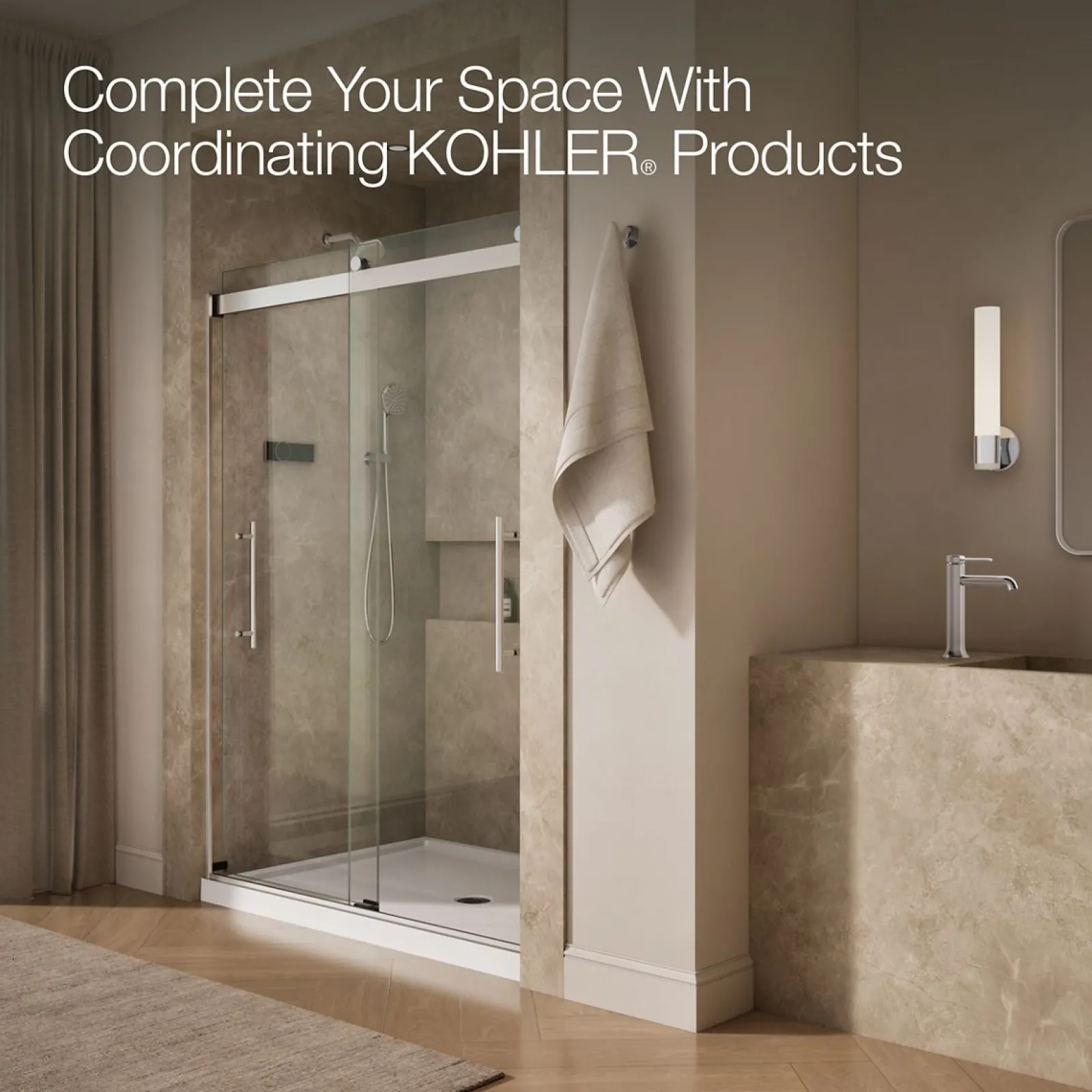 56-5/8"-59-5/8" W x 81.61" H bypass shower door with 3/8"-thick Crystal Clear glass^Kohler New