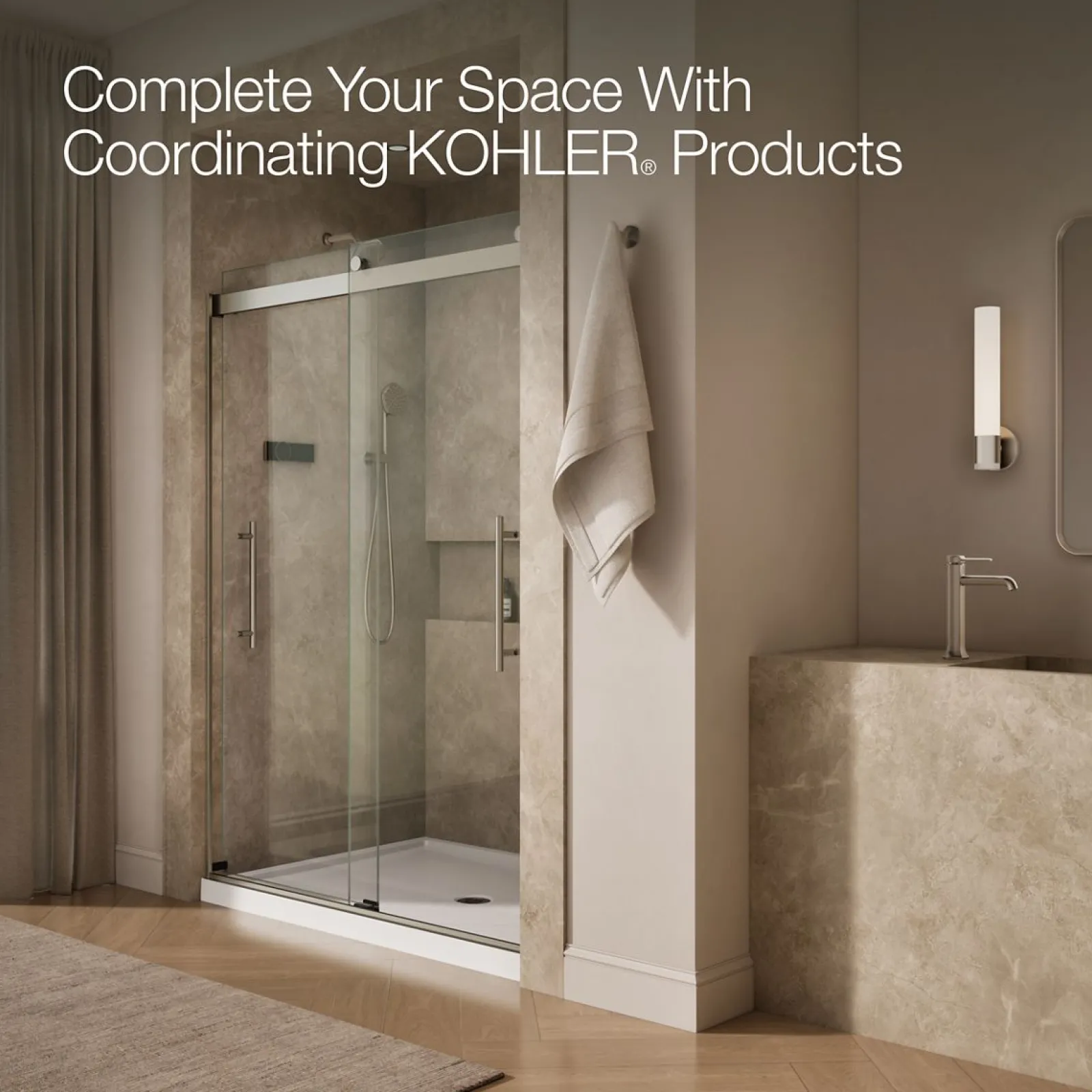 56-5/8"-59-5/8" W x 81.61" H bypass shower door with 3/8"-thick Crystal Clear glass^Kohler New