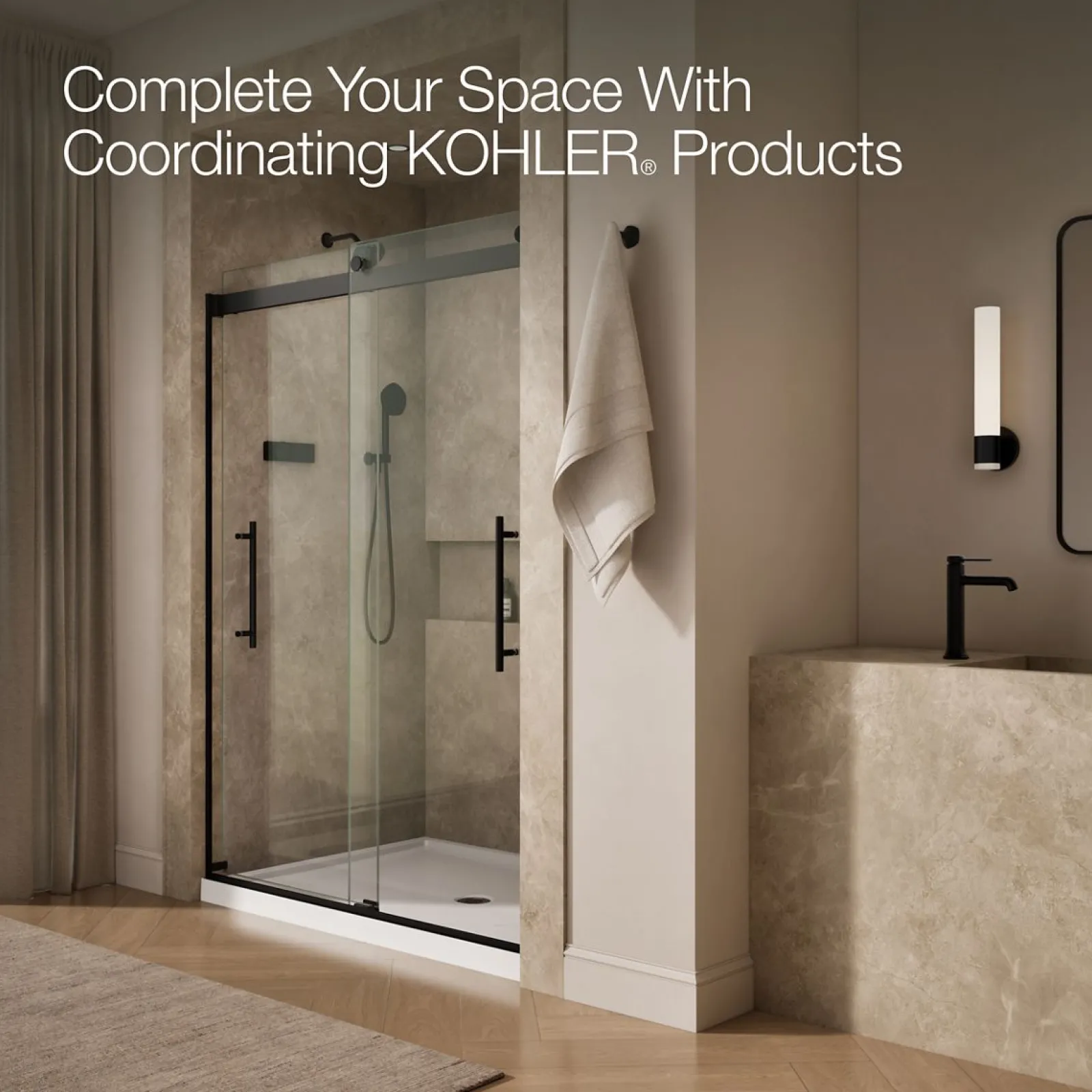 56-5/8"-59-5/8" W x 81.61" H bypass shower door with 3/8"-thick Crystal Clear glass^Kohler New