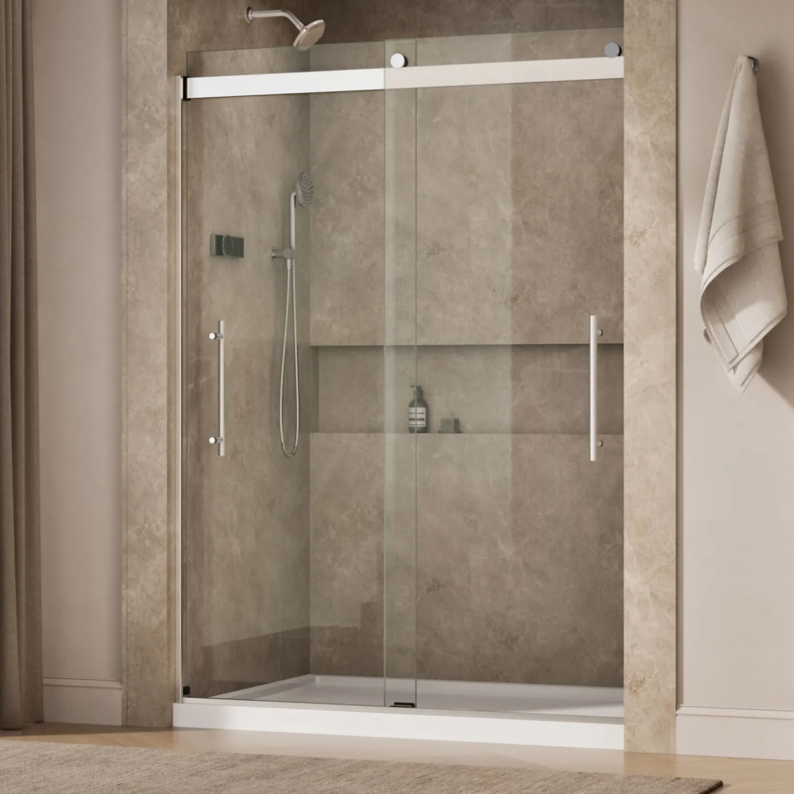 56-5/8"-59-5/8" W x 81.61" H bypass shower door with 3/8"-thick Crystal Clear glass^Kohler New