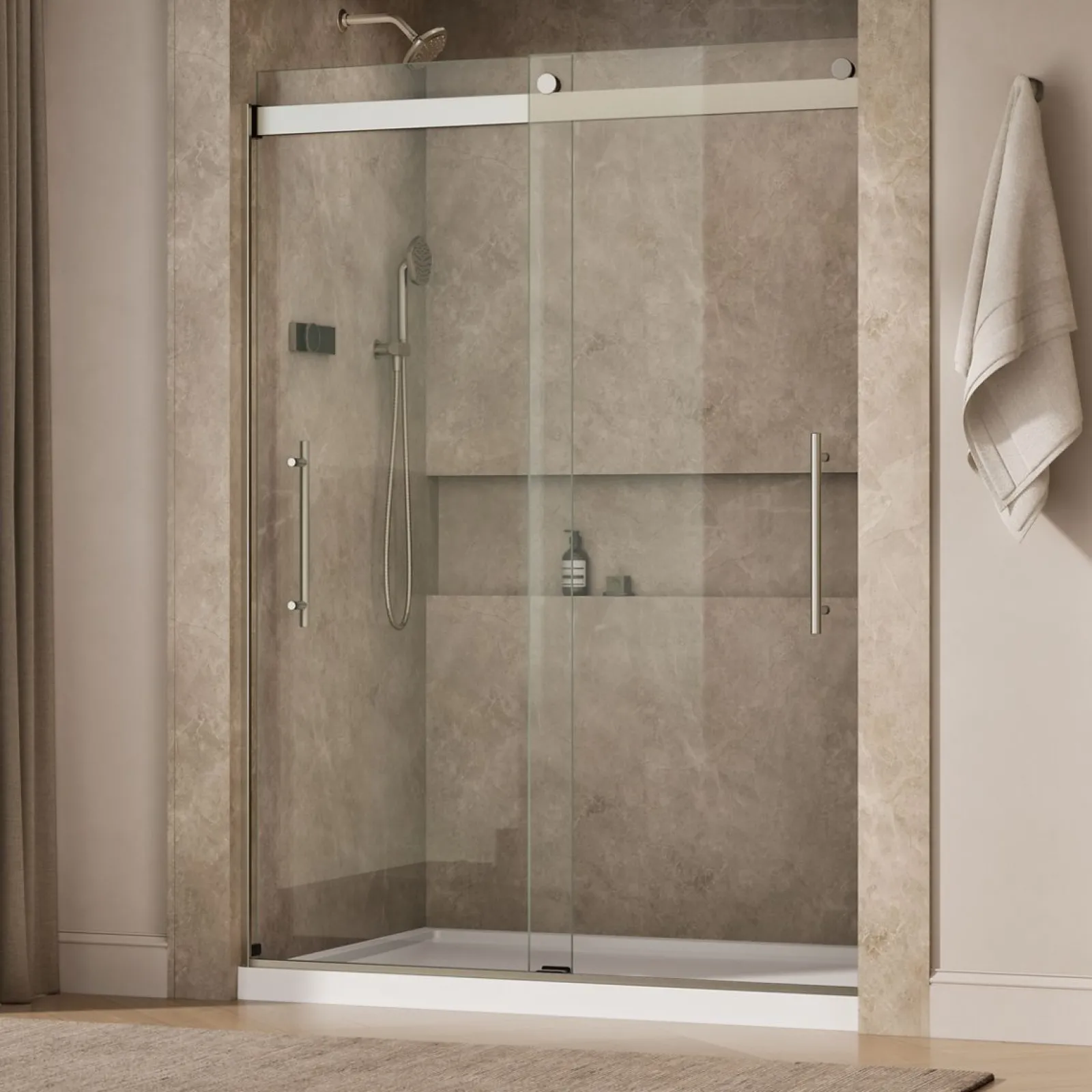 56-5/8"-59-5/8" W x 81.61" H bypass shower door with 3/8"-thick Crystal Clear glass^Kohler New