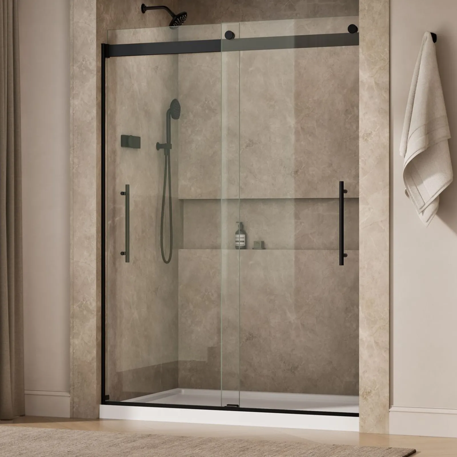 56-5/8"-59-5/8" W x 81.61" H bypass shower door with 3/8"-thick Crystal Clear glass^Kohler New