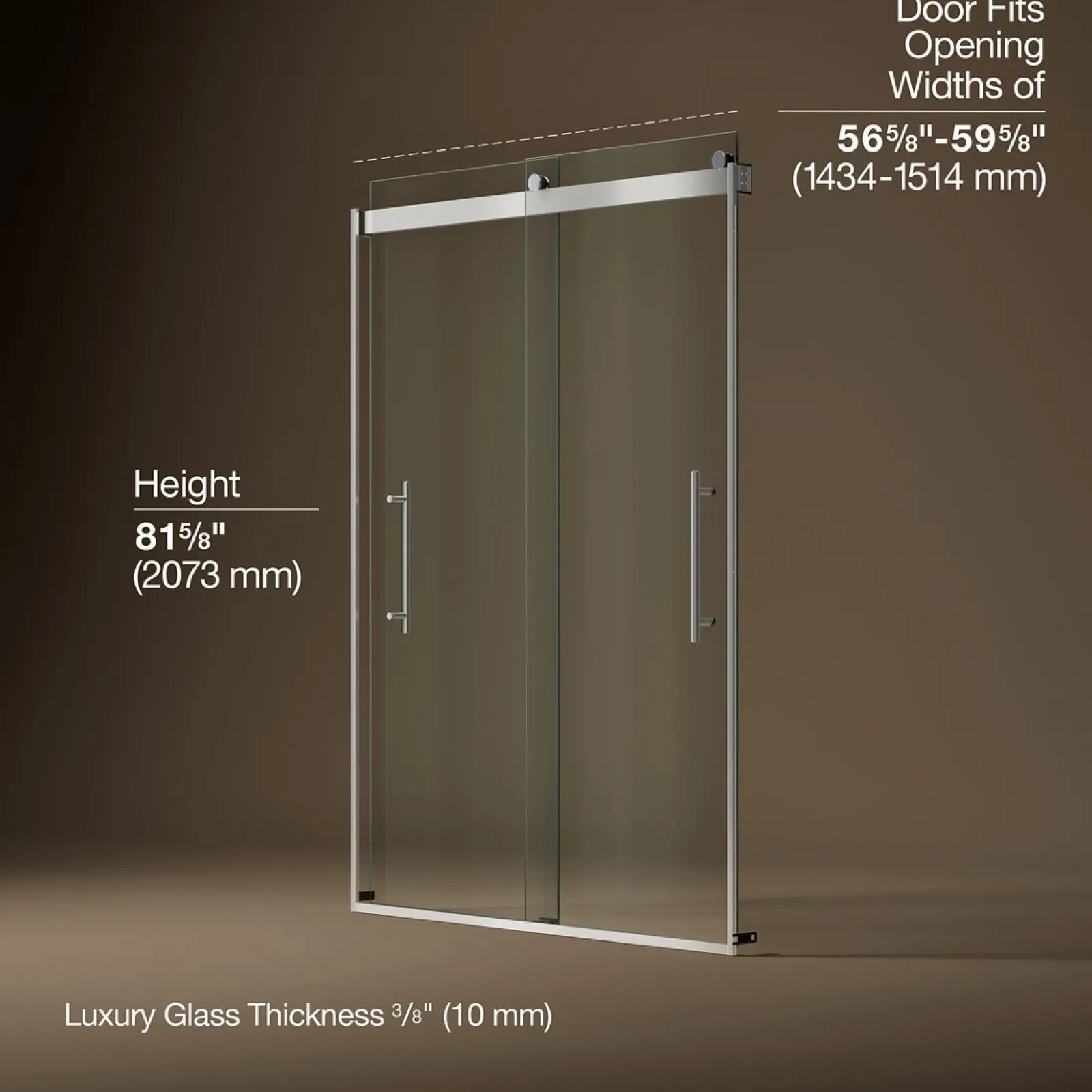 56-5/8"-59-5/8" W x 81.61" H bypass shower door with 3/8"-thick Crystal Clear glass^Kohler New