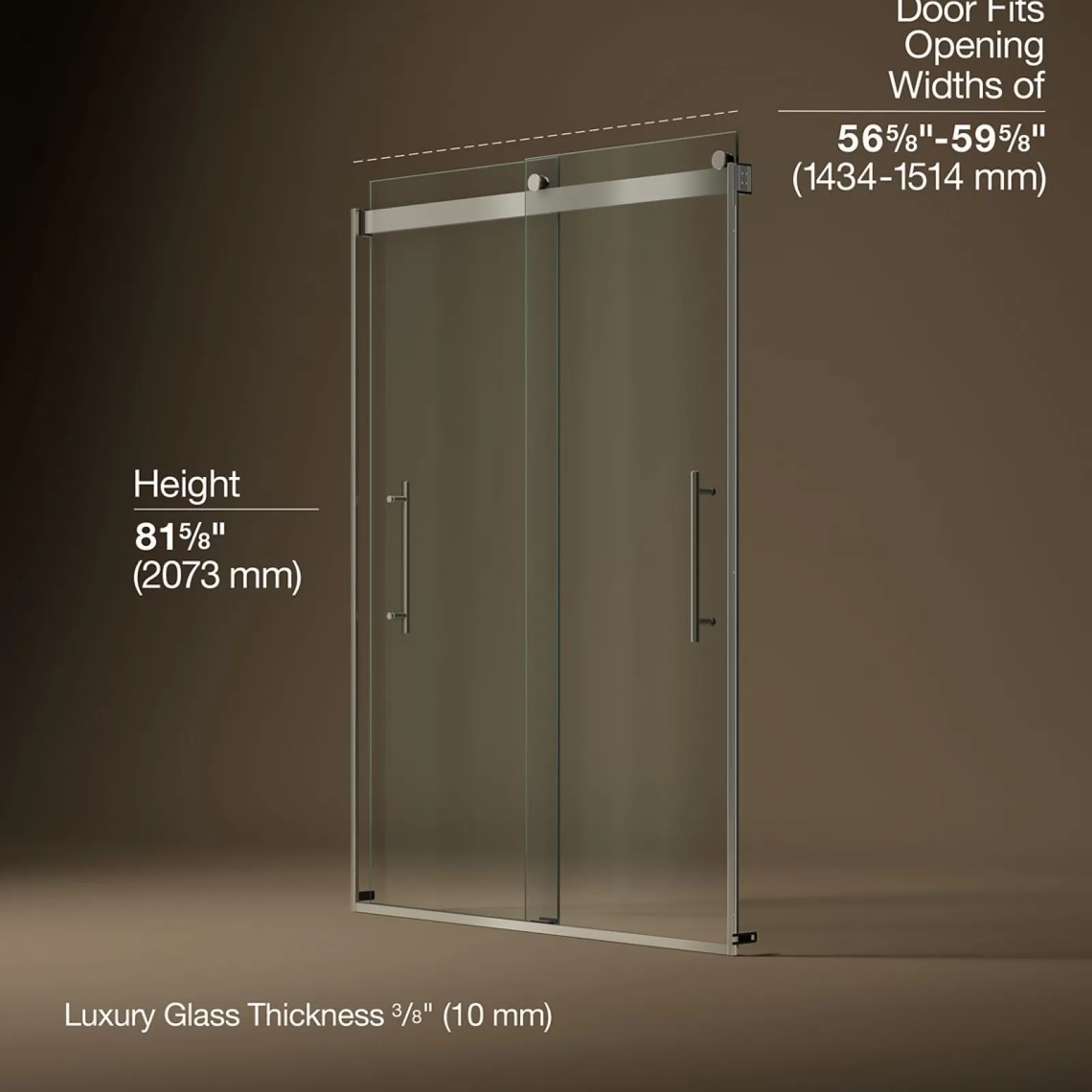 56-5/8"-59-5/8" W x 81.61" H bypass shower door with 3/8"-thick Crystal Clear glass^Kohler New