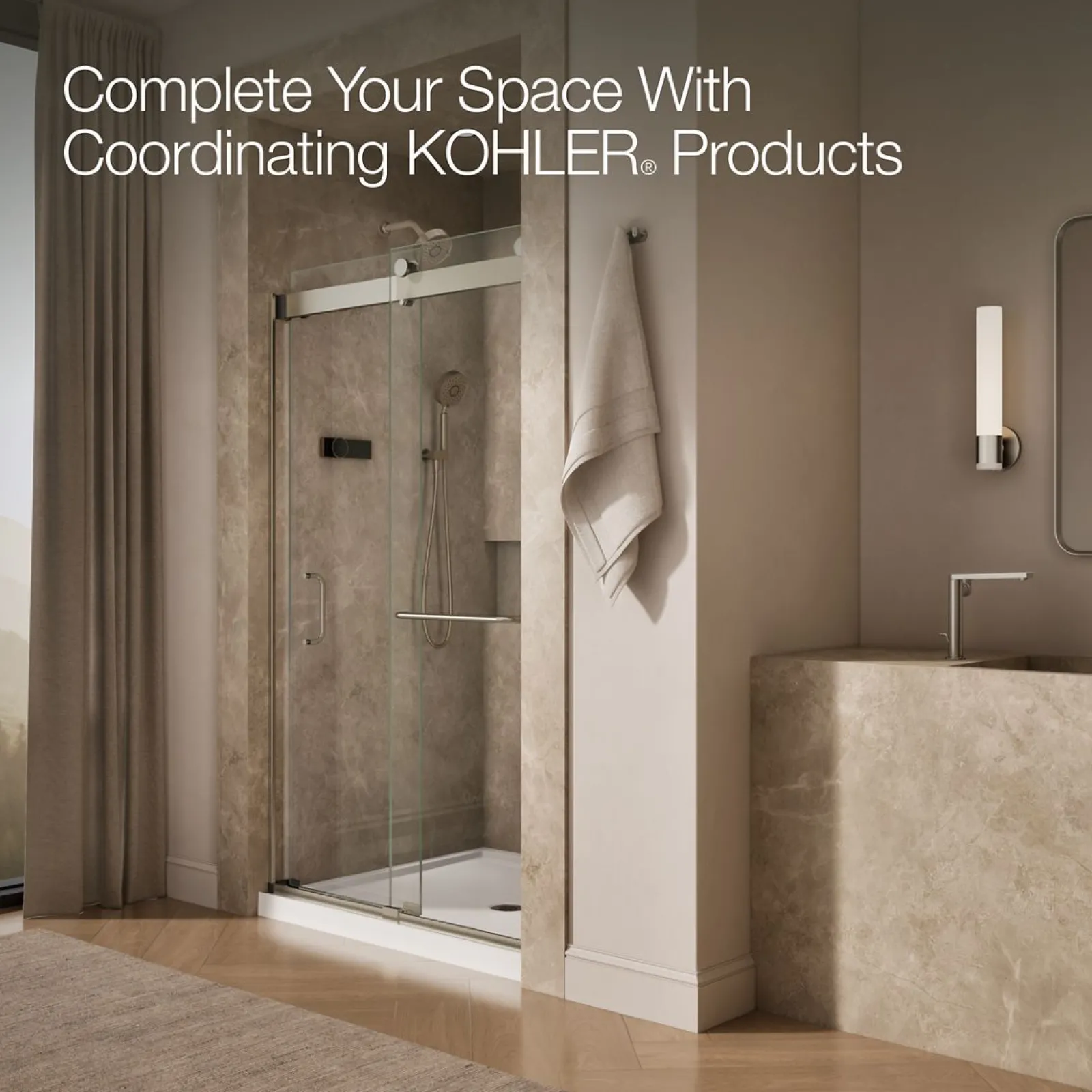 44"-48" W x 80-1/4" H bypass shower door with 3/8"-thick Crystal Clear glass^Kohler