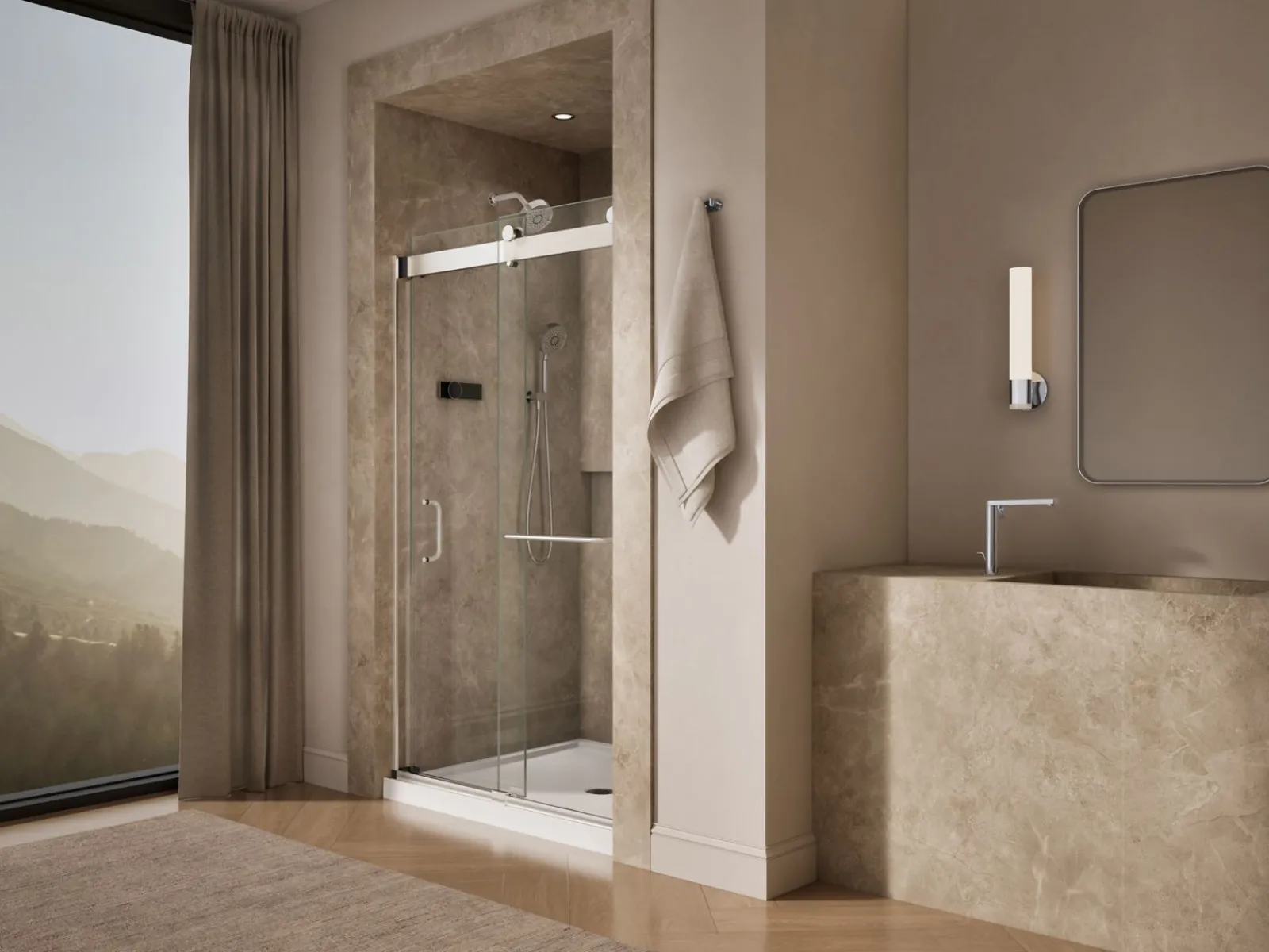 44"-48" W x 80-1/4" H bypass shower door with 3/8"-thick Crystal Clear glass^Kohler