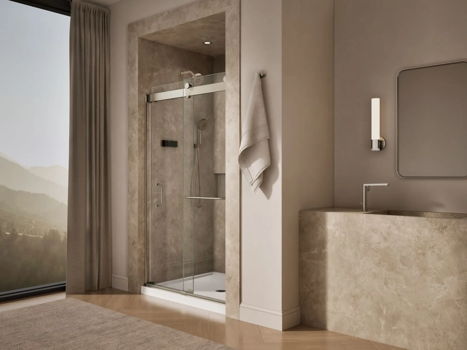 44"-48" W x 80-1/4" H bypass shower door with 3/8"-thick Crystal Clear glass^Kohler