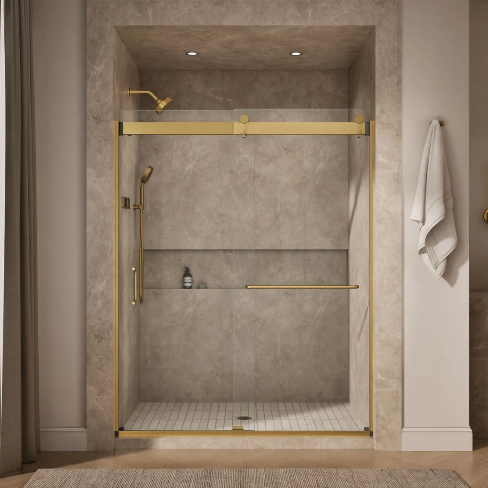 60"-66" W x 80-1/4" H bypass shower door with 3/8"-thick Crystal Clear glass^Kohler New