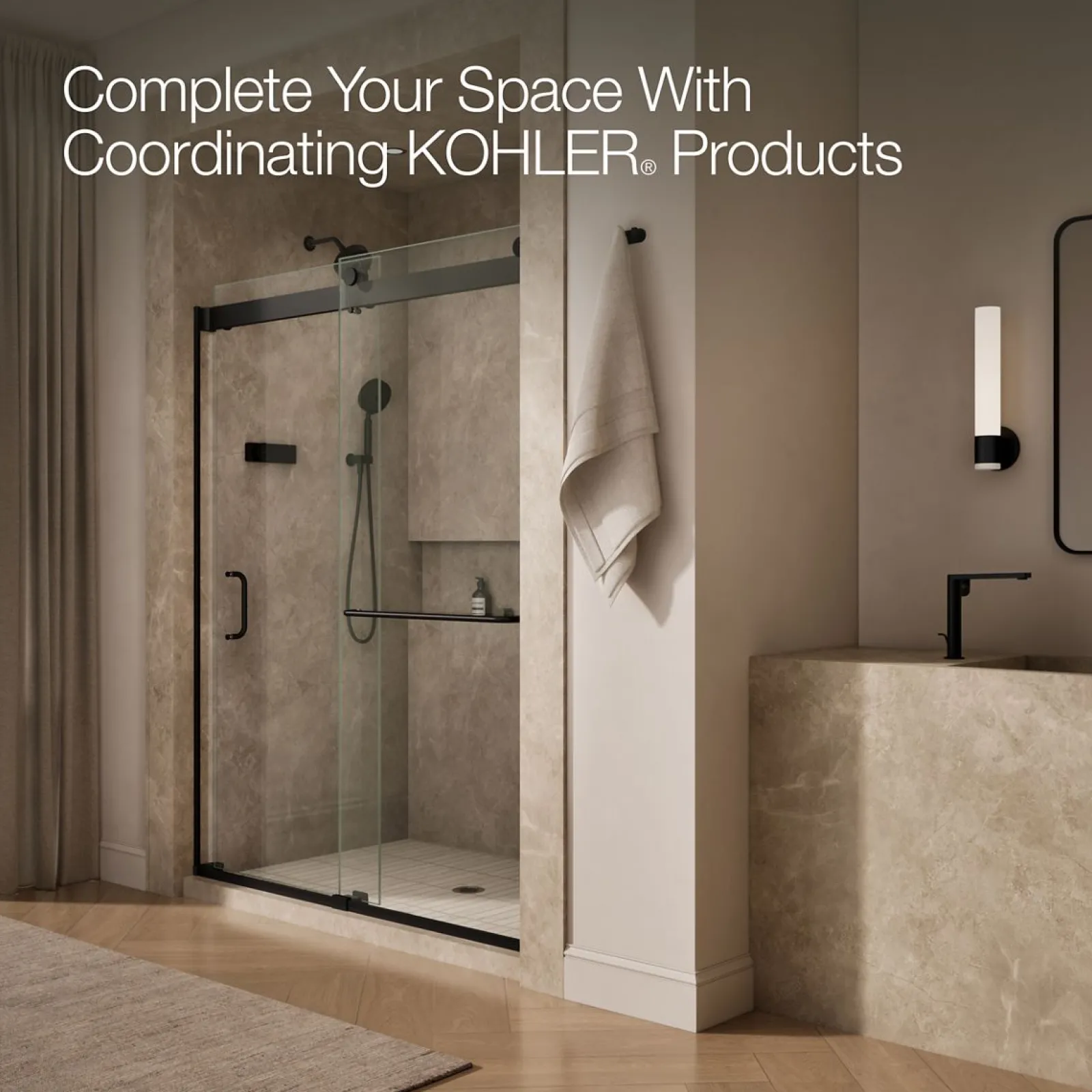 60"-66" W x 80-1/4" H bypass shower door with 3/8"-thick Crystal Clear glass^Kohler New