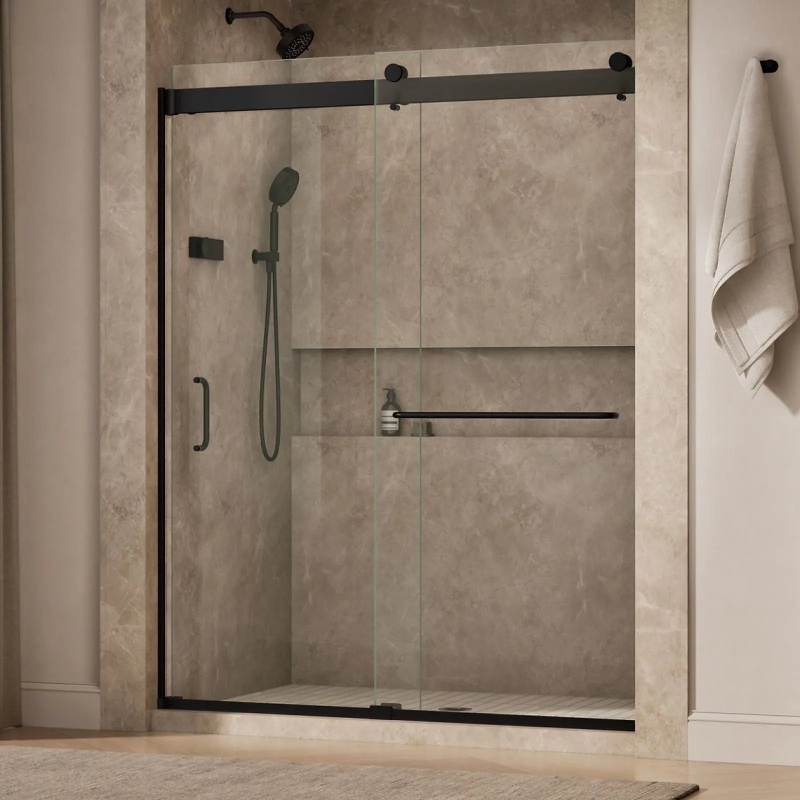60"-66" W x 80-1/4" H bypass shower door with 3/8"-thick Crystal Clear glass^Kohler New
