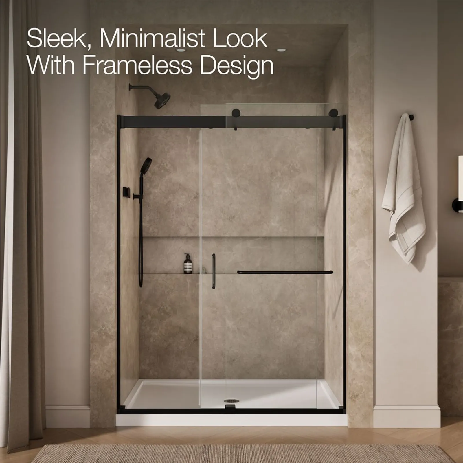 54"-60" W x 80-1/4" H bypass shower door with 3/8"-thick Crystal Clear glass^Kohler Discount