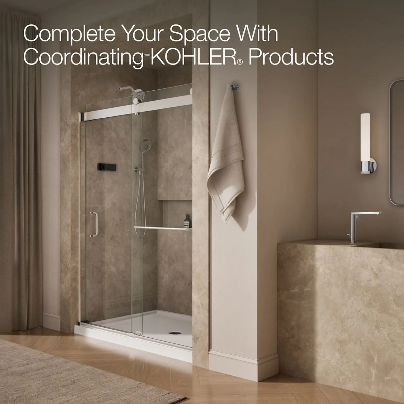 54"-60" W x 80-1/4" H bypass shower door with 3/8"-thick Crystal Clear glass^Kohler Discount
