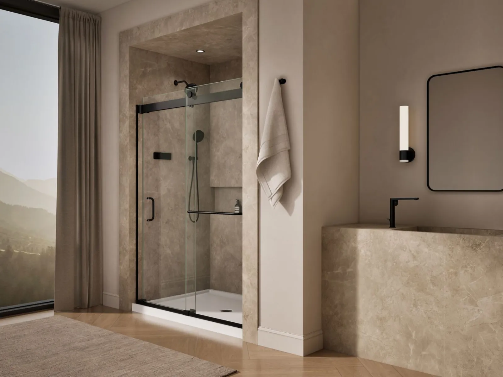 54"-60" W x 80-1/4" H bypass shower door with 3/8"-thick Crystal Clear glass^Kohler Discount