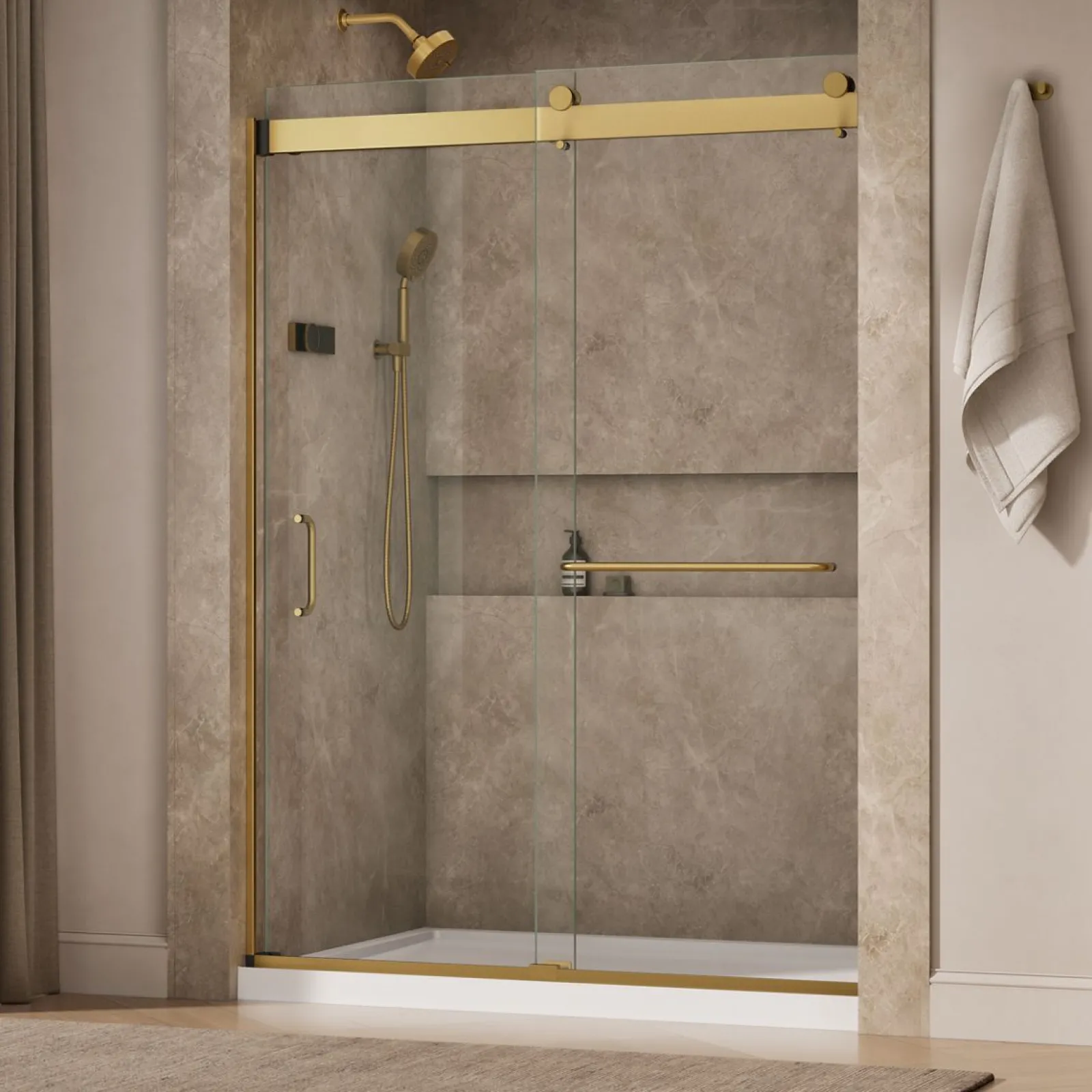 54"-60" W x 80-1/4" H bypass shower door with 3/8"-thick Crystal Clear glass^Kohler Discount