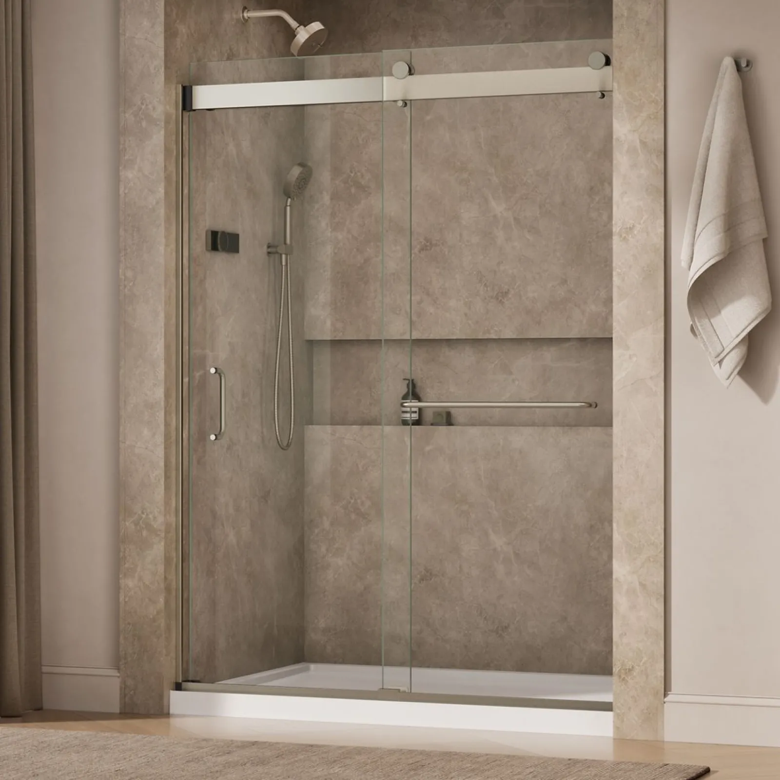 54"-60" W x 80-1/4" H bypass shower door with 3/8"-thick Crystal Clear glass^Kohler Discount