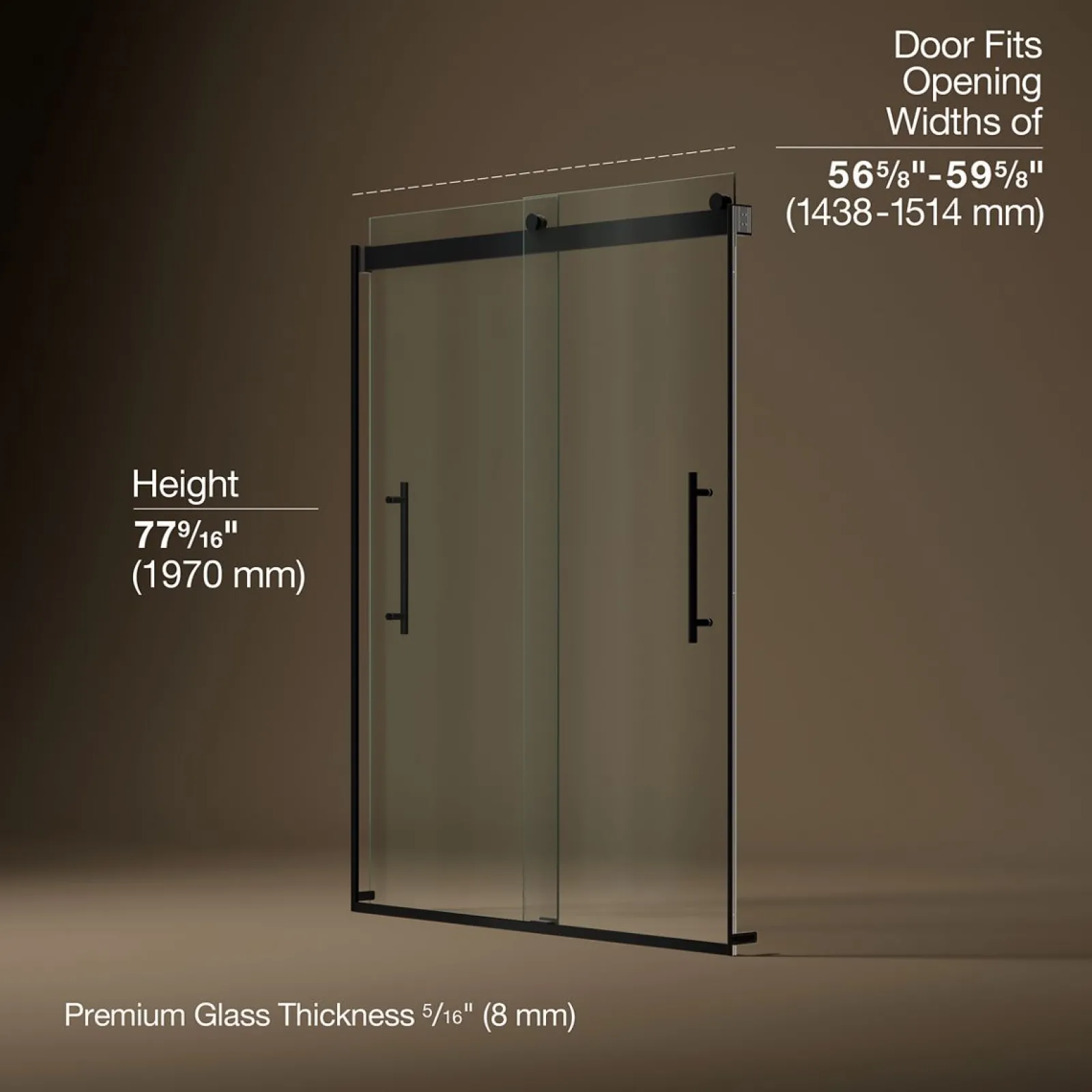 56-5/8"-59-5/8" W x 77.53" H bypass shower door with 5/16"-thick Crystal Clear glass^Kohler Sale
