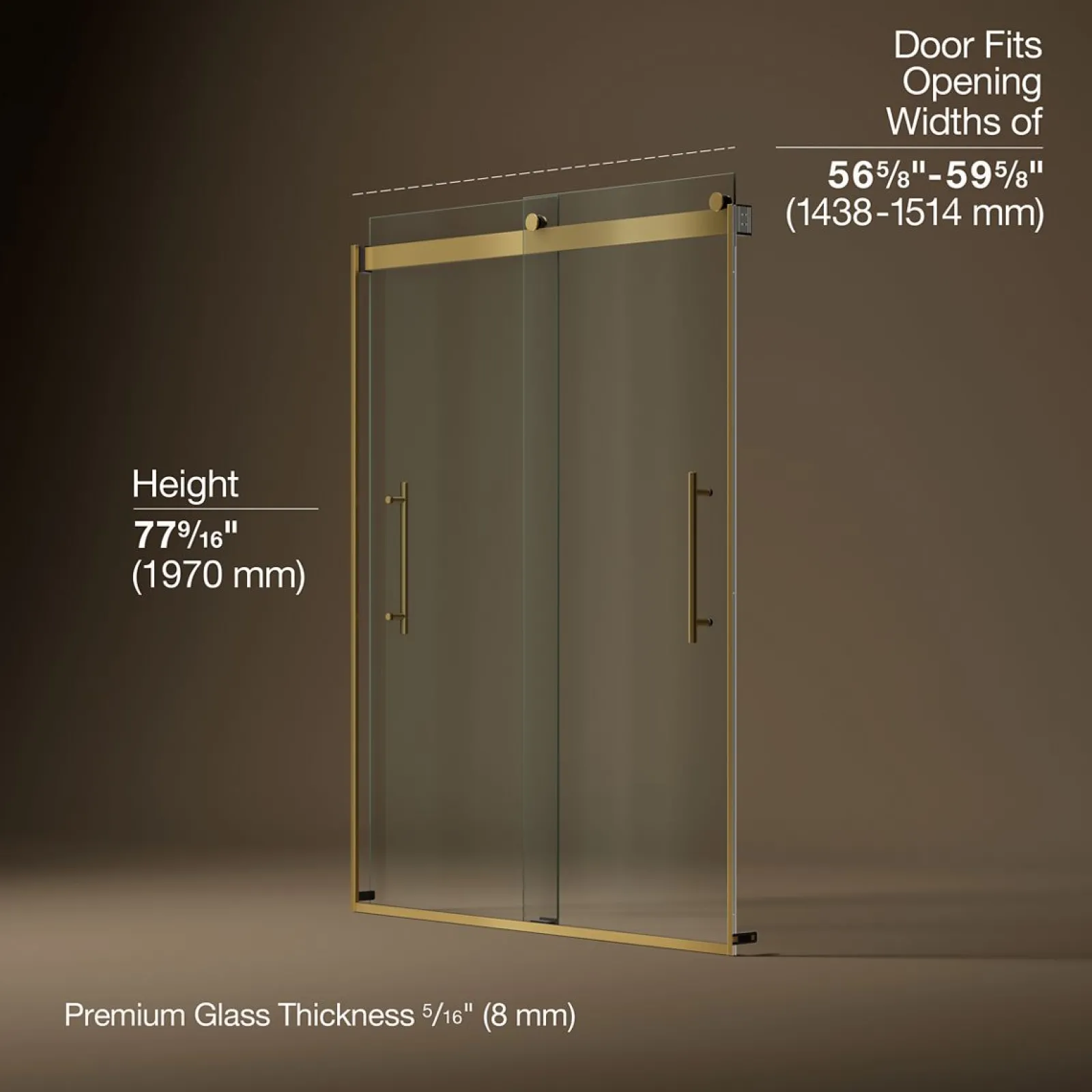 56-5/8"-59-5/8" W x 77.53" H bypass shower door with 5/16"-thick Crystal Clear glass^Kohler Sale
