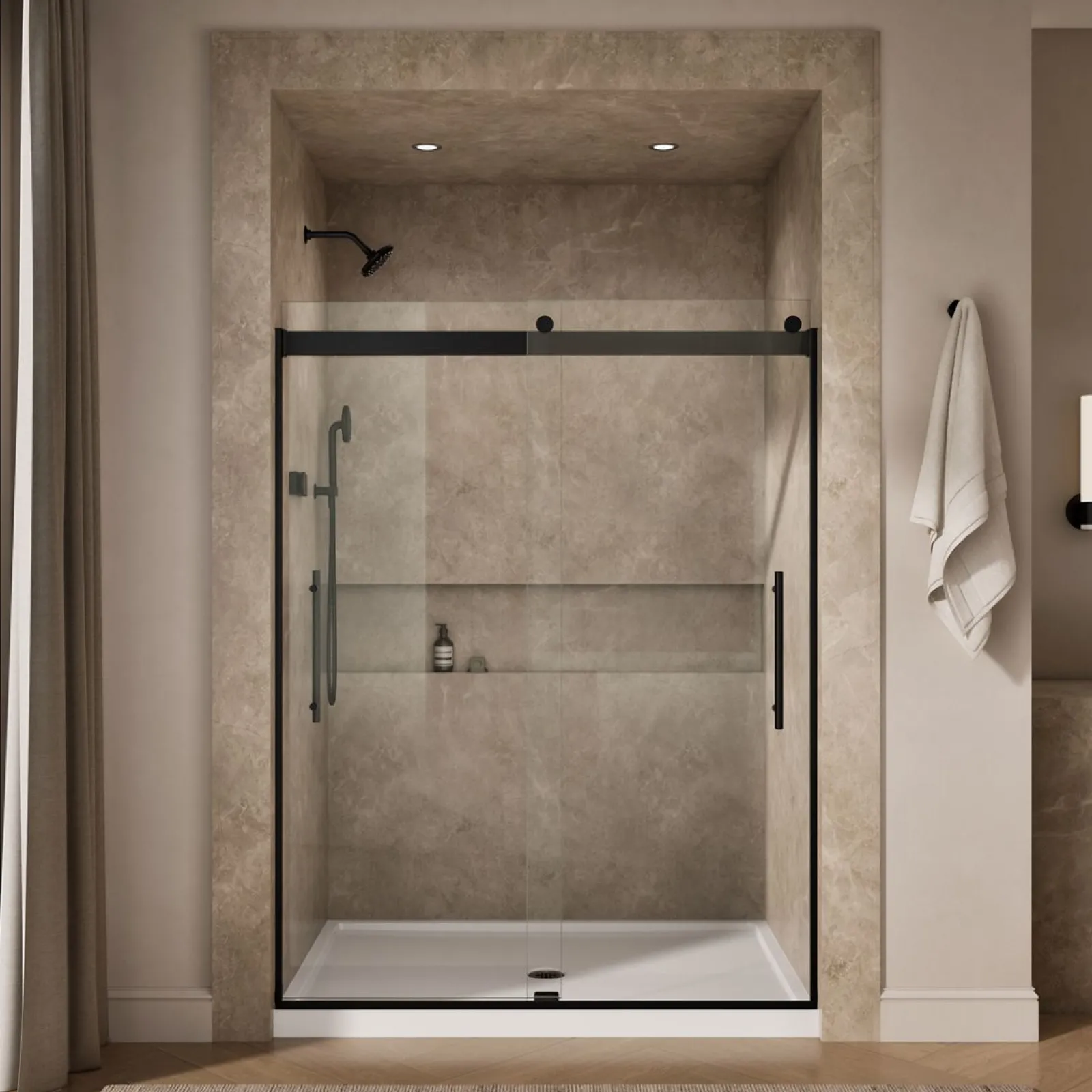 56-5/8"-59-5/8" W x 77.53" H bypass shower door with 5/16"-thick Crystal Clear glass^Kohler Sale
