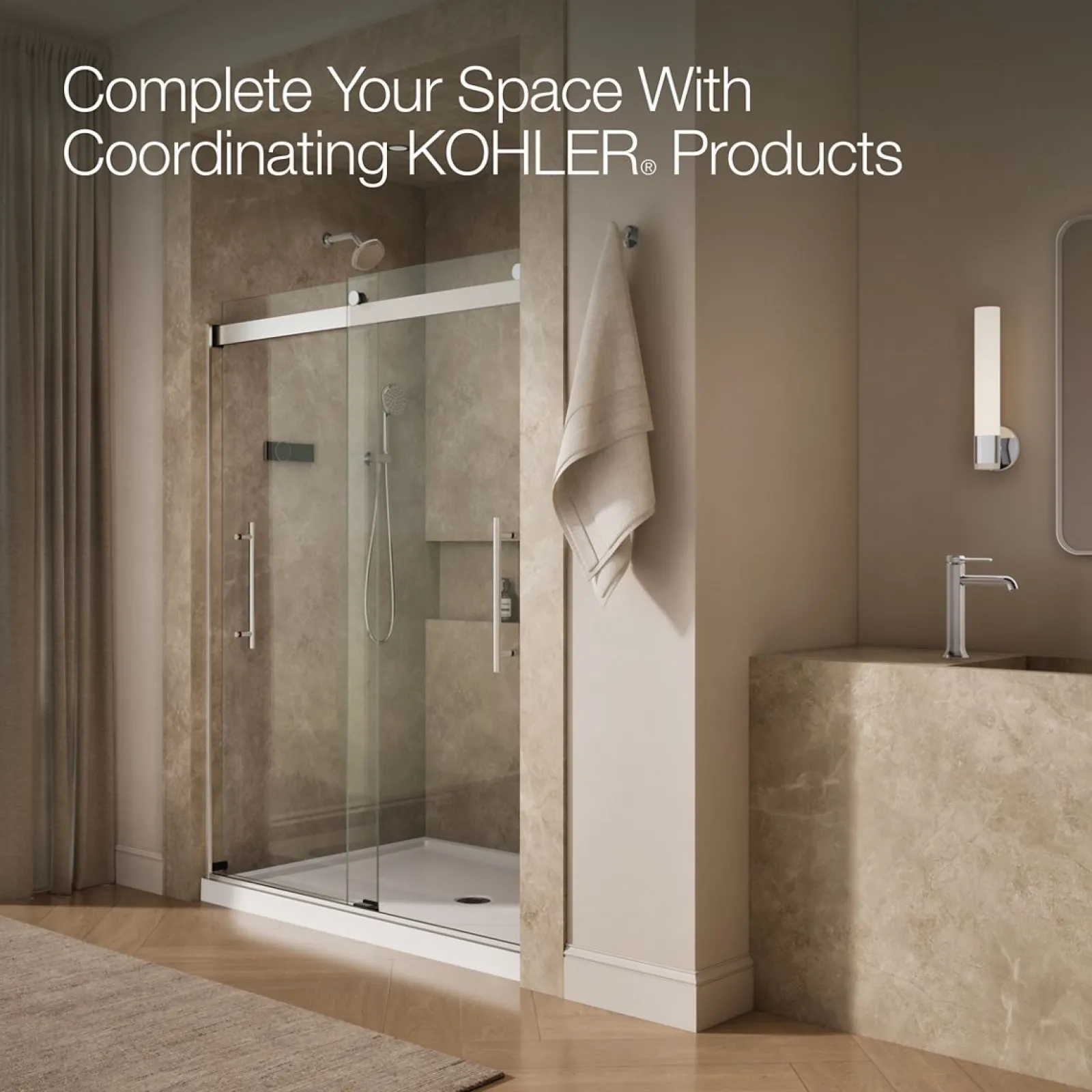 56-5/8"-59-5/8" W x 77.53" H bypass shower door with 5/16"-thick Crystal Clear glass^Kohler Sale