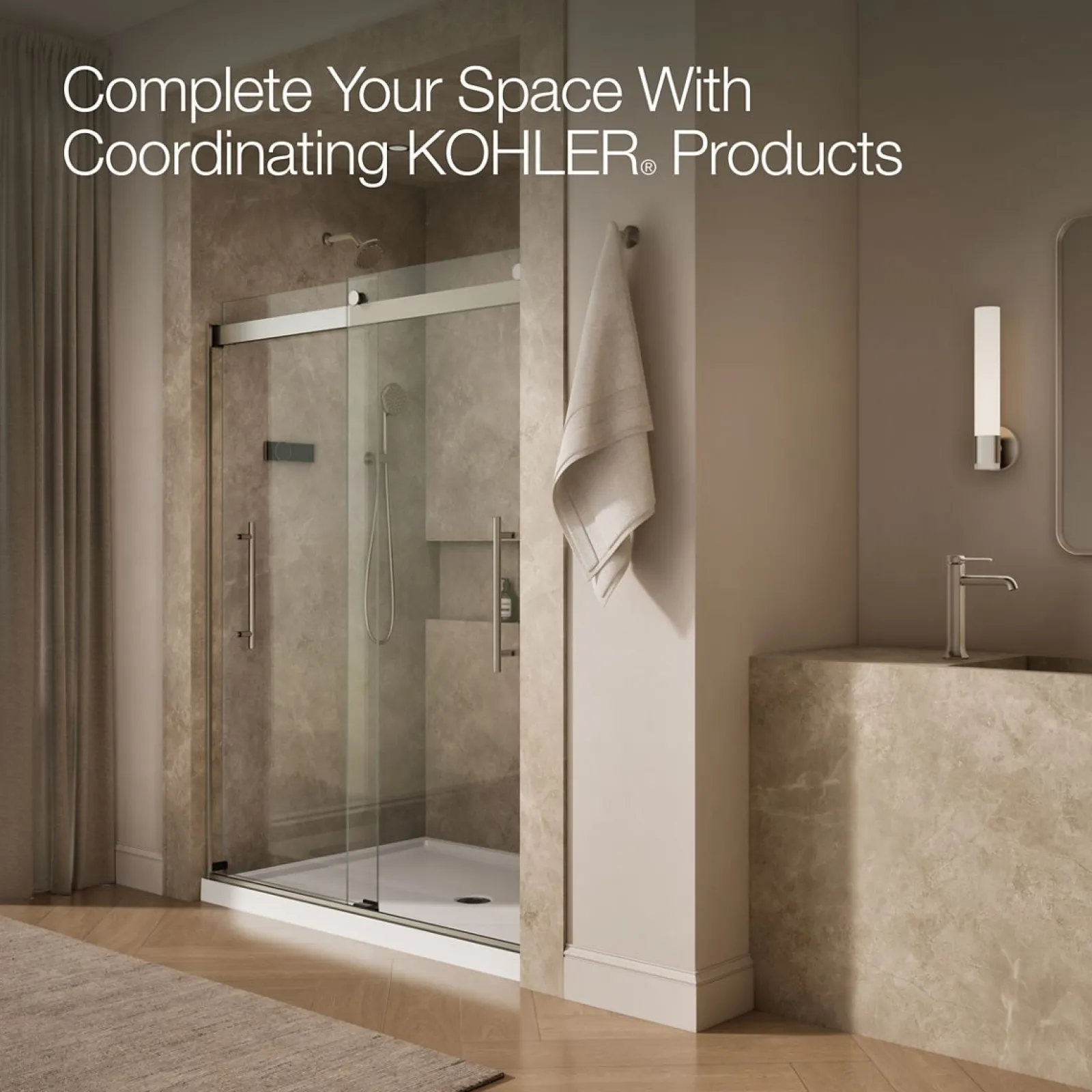 56-5/8"-59-5/8" W x 77.53" H bypass shower door with 5/16"-thick Crystal Clear glass^Kohler Sale