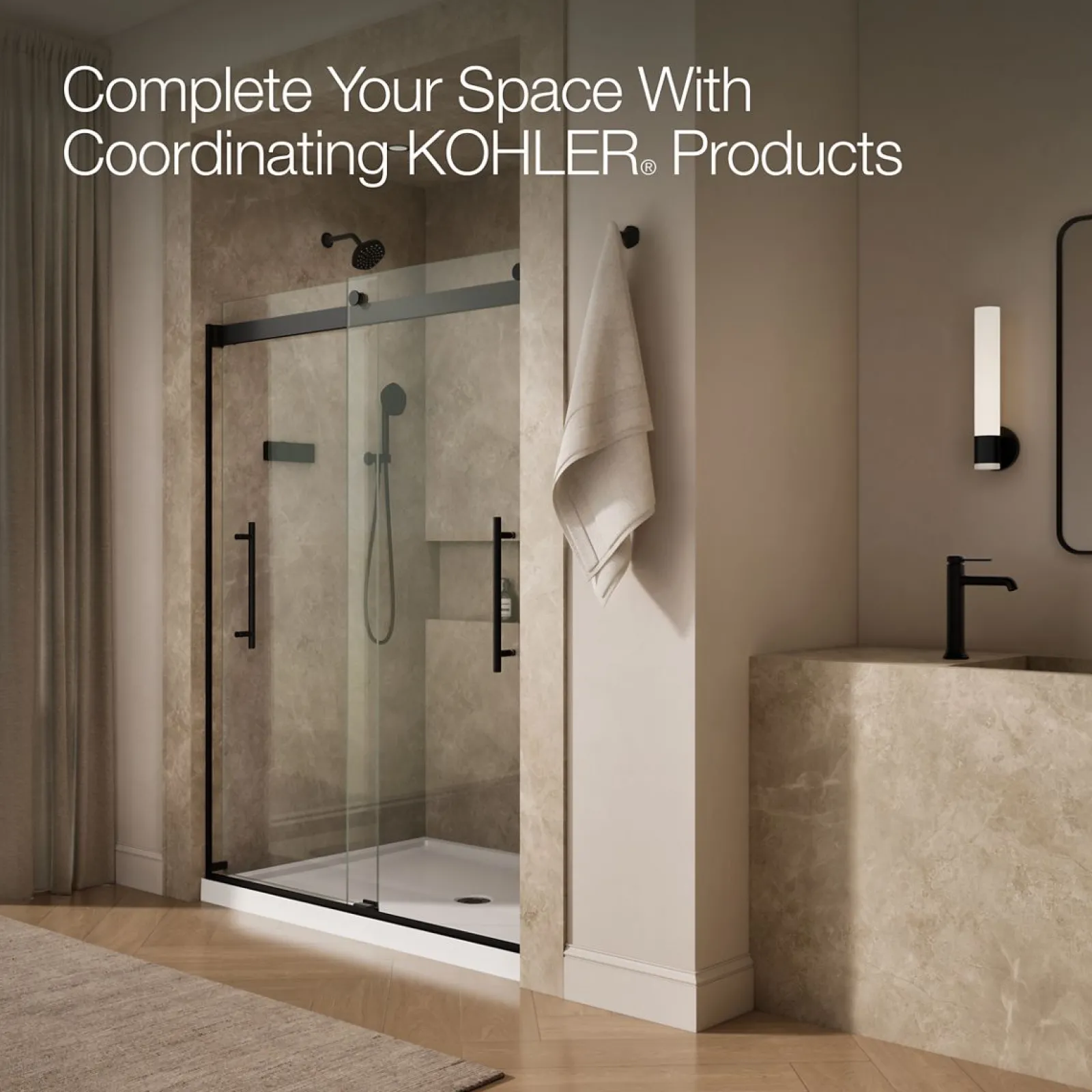 56-5/8"-59-5/8" W x 77.53" H bypass shower door with 5/16"-thick Crystal Clear glass^Kohler Sale