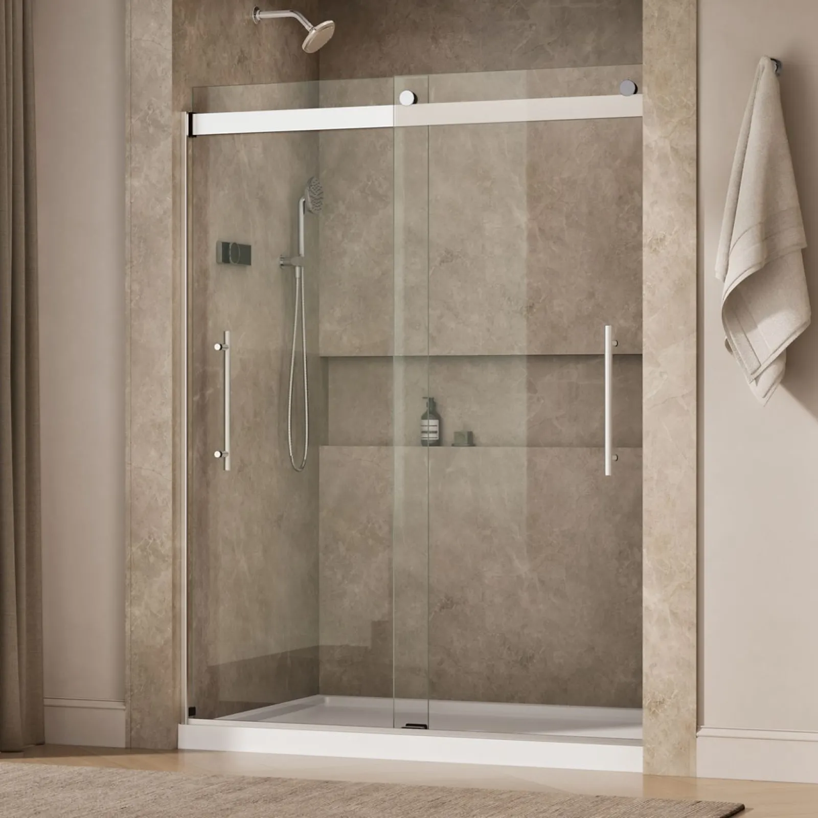 56-5/8"-59-5/8" W x 77.53" H bypass shower door with 5/16"-thick Crystal Clear glass^Kohler Sale