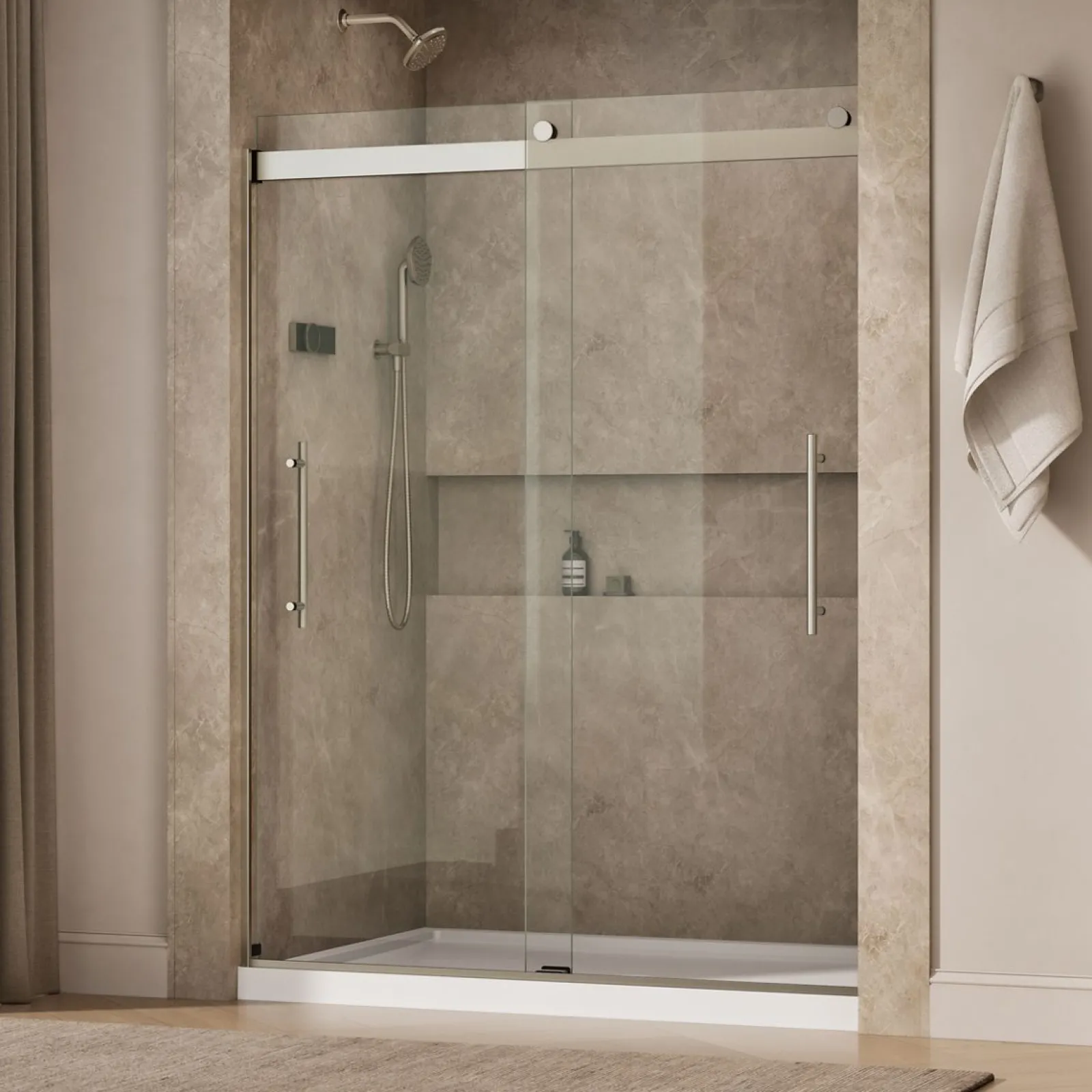 56-5/8"-59-5/8" W x 77.53" H bypass shower door with 5/16"-thick Crystal Clear glass^Kohler Sale