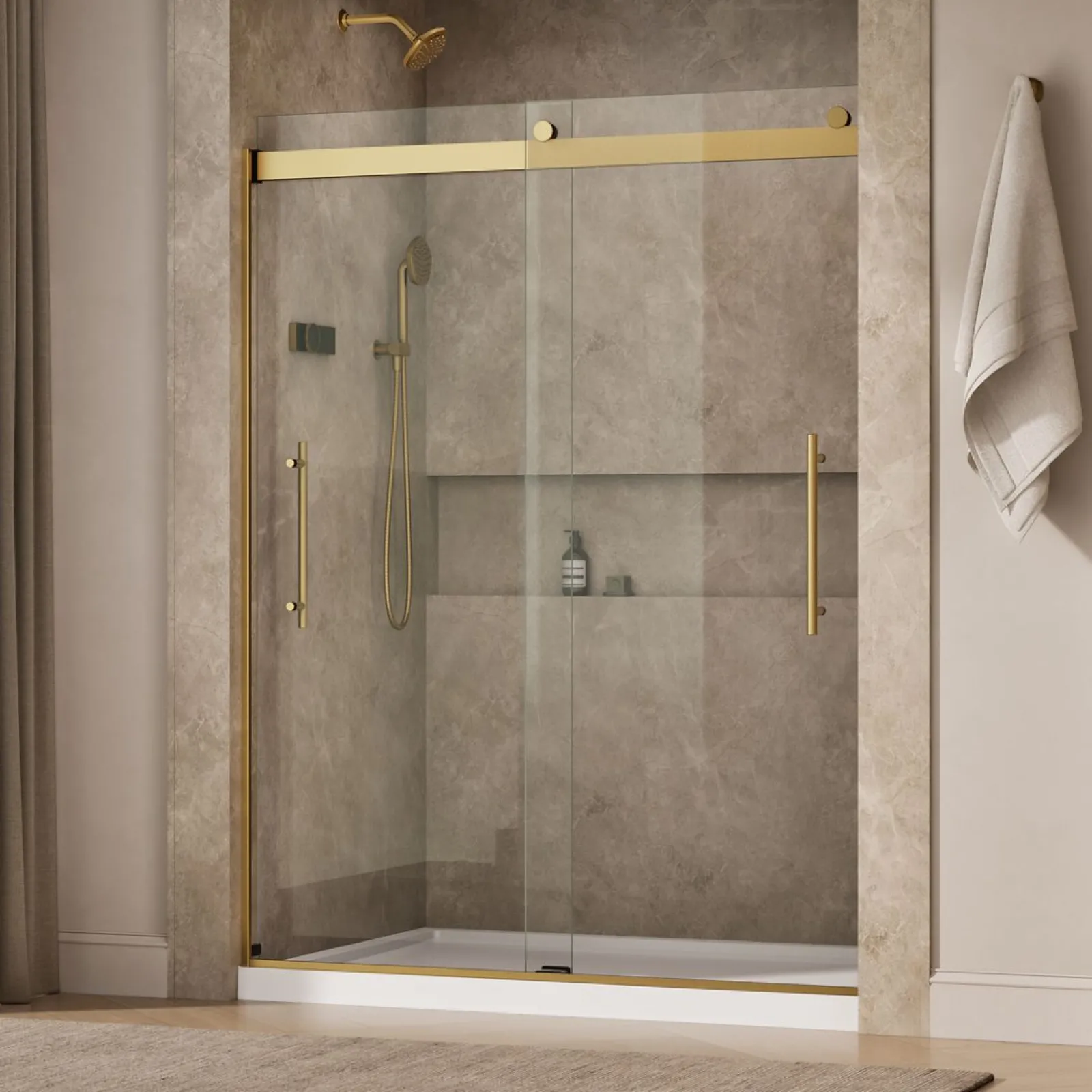 56-5/8"-59-5/8" W x 77.53" H bypass shower door with 5/16"-thick Crystal Clear glass^Kohler Sale
