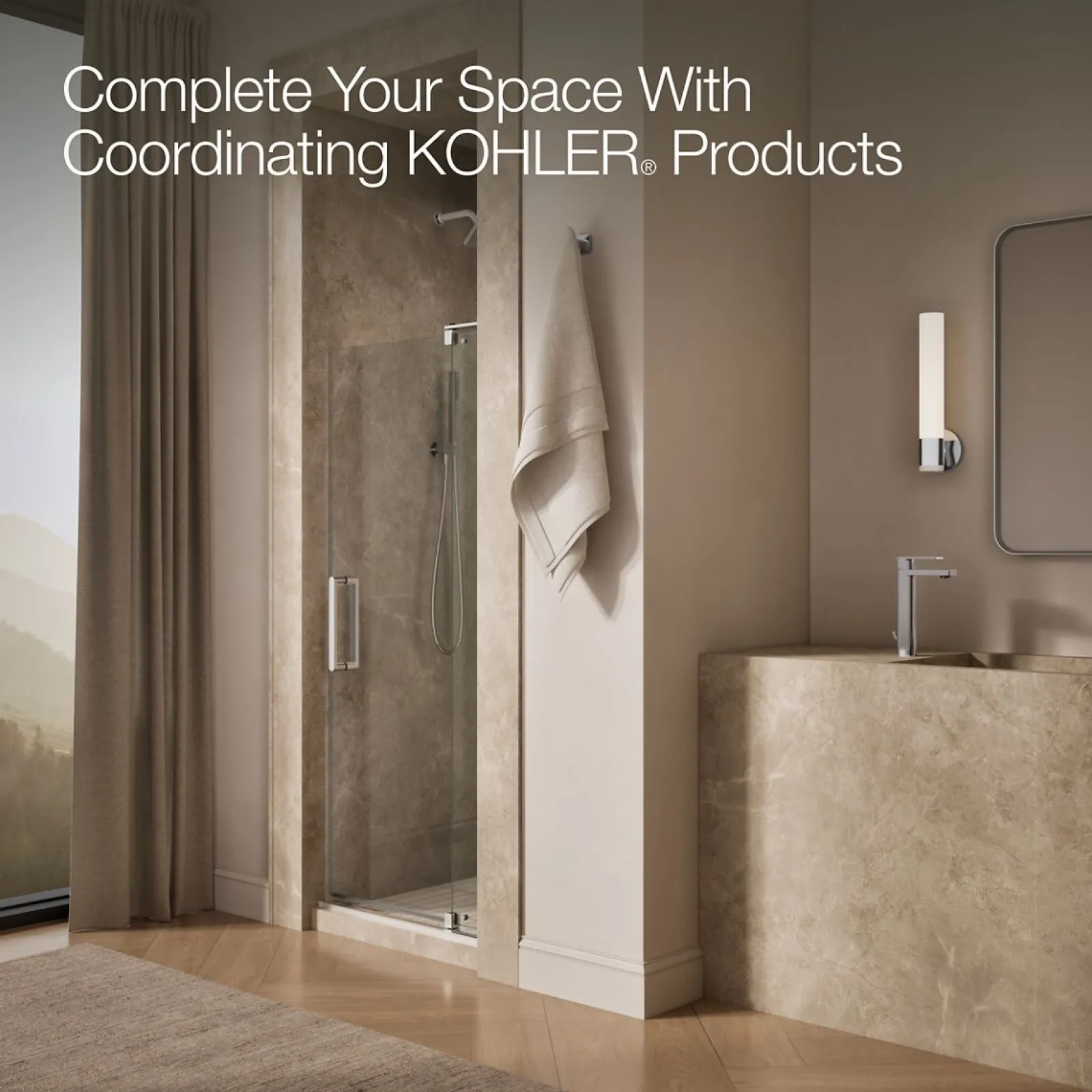 27-5/16"-31-1/8" W x 70" H pivot shower door with 1/4"-thick Crystal Clear glass^Kohler Hot