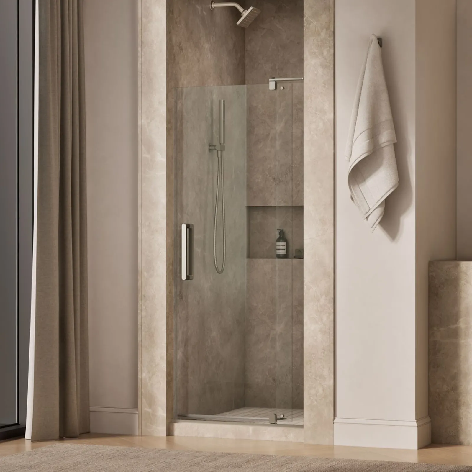 27-5/16"-31-1/8" W x 70" H pivot shower door with 1/4"-thick Crystal Clear glass^Kohler Hot
