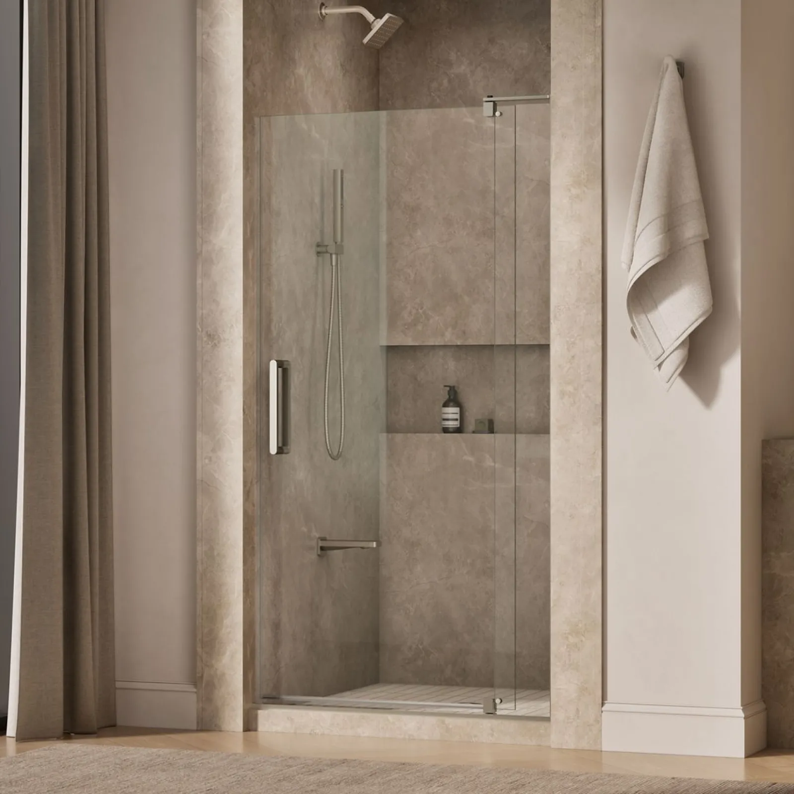 39-1/8"-44" W x 74" H pivot shower door with 5/16"-thick Crystal Clear glass^Kohler Clearance