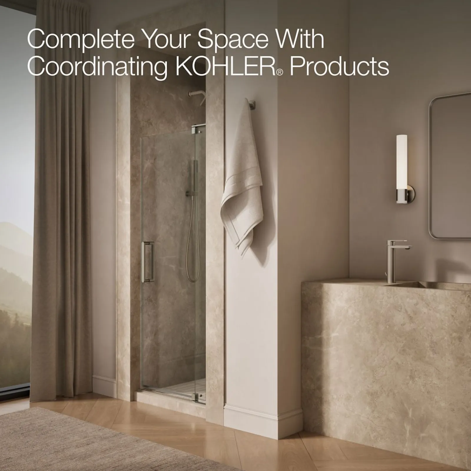 27-5/16"-31-1/8" W x 74" H pivot shower door with 5/16"-thick Crystal Clear glass^Kohler Best