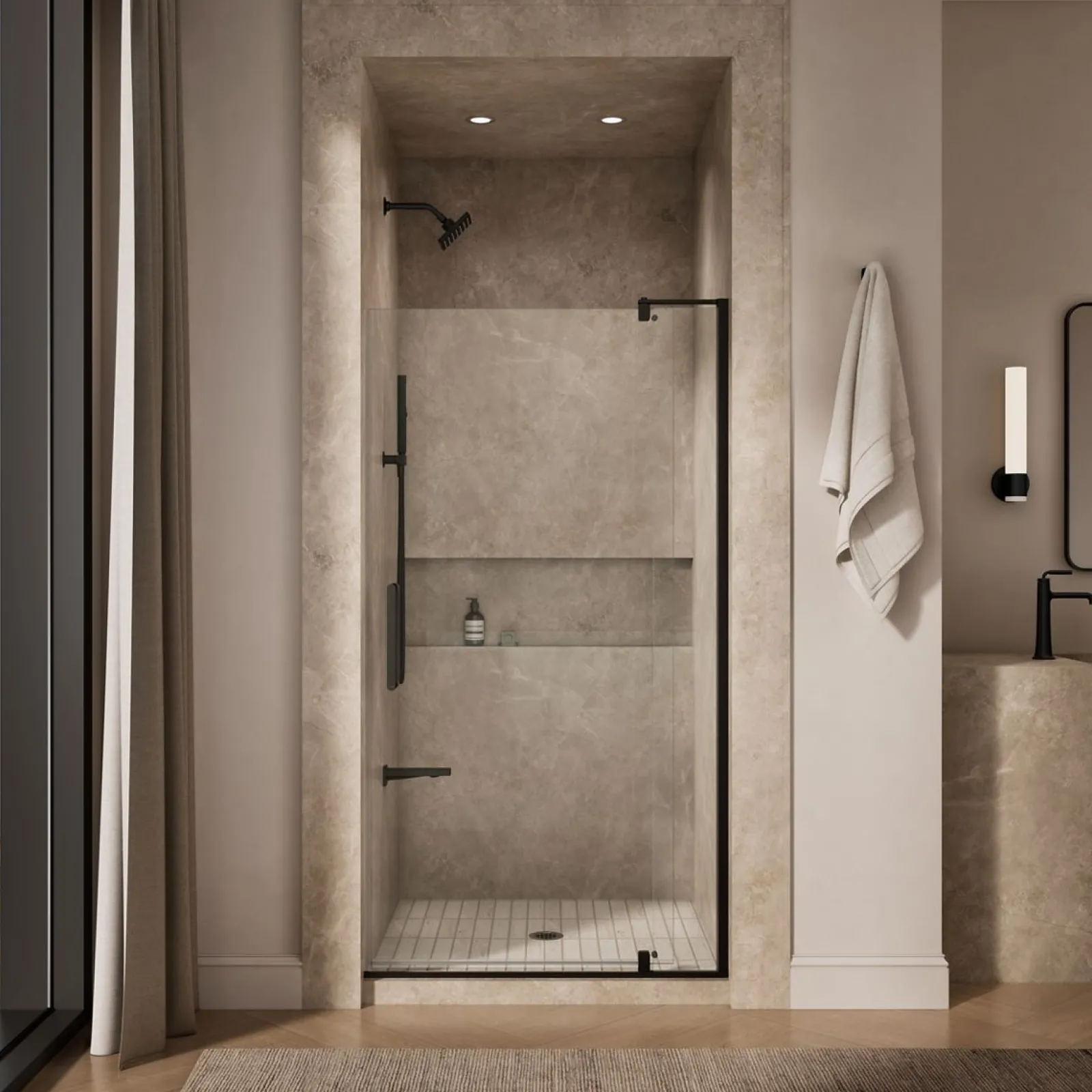 35-1/8"-40" W x 74" H pivot shower door with 5/16"-thick Crystal Clear glass^Kohler Best