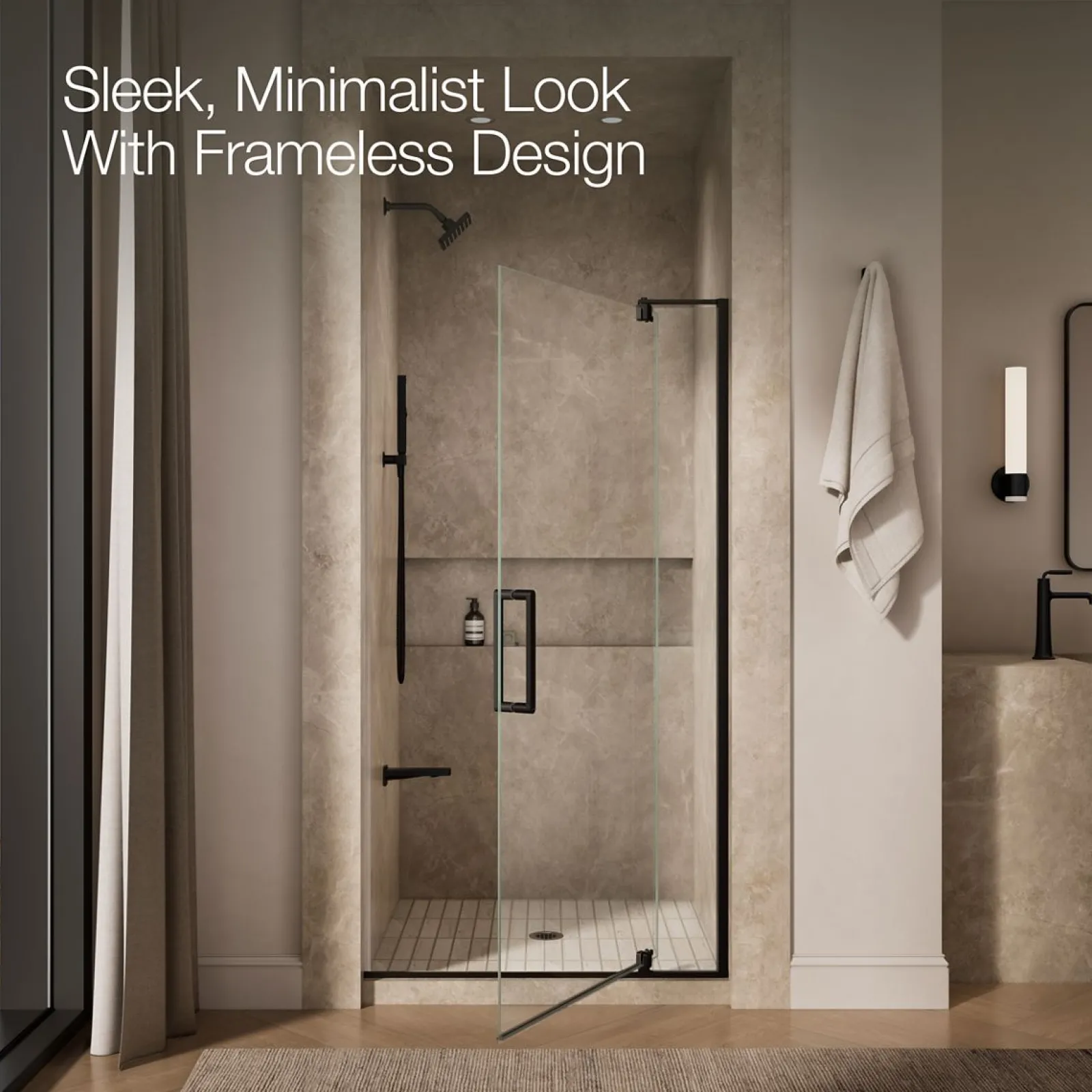 35-1/8"-40" W x 74" H pivot shower door with 5/16"-thick Crystal Clear glass^Kohler Best